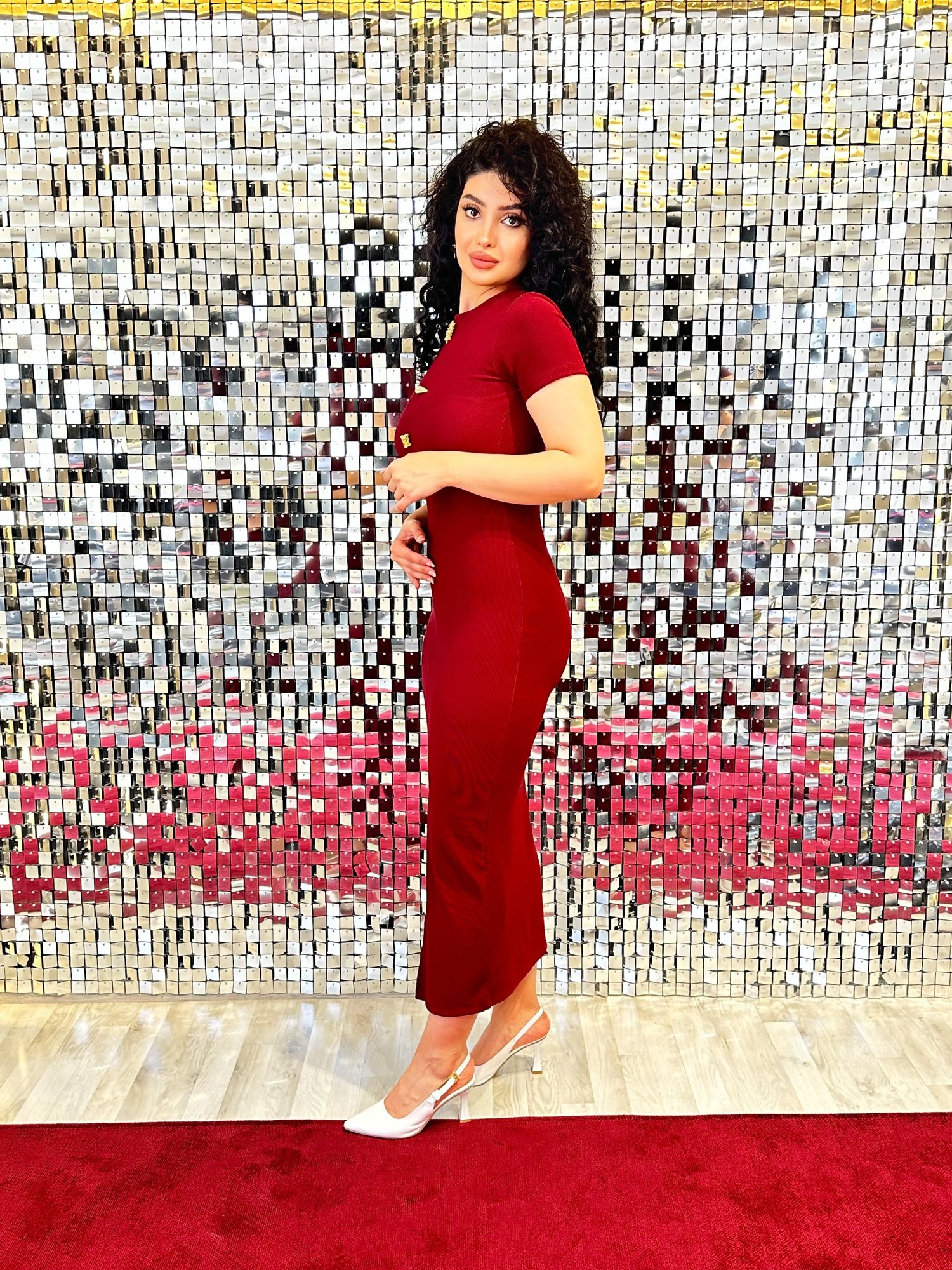 Bordo Uzun Kalem Elbise