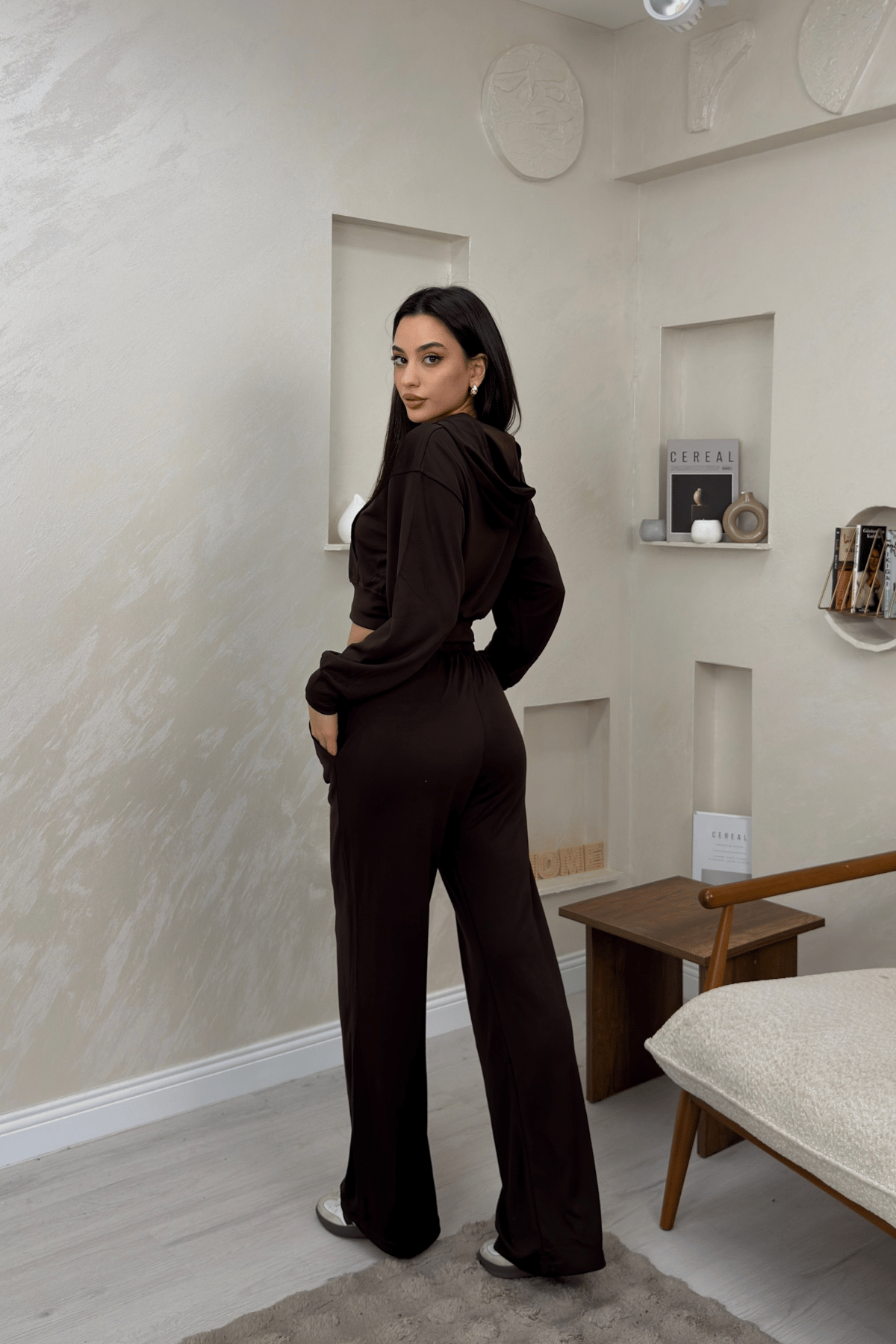 Angel Kahve Renkli Kapuşonlu Alt Üst Kadın Eşofman Takımı | miraylawear