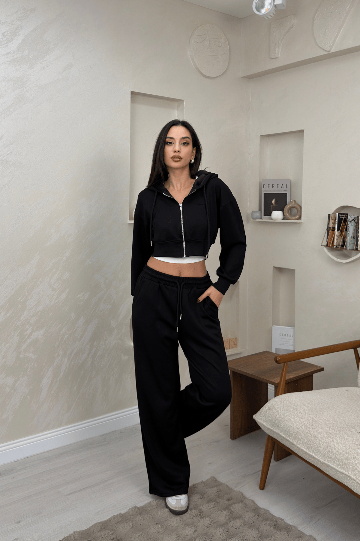 Angel Siyah Renkli Kapuşonlu Alt Üst Kadın Eşofman Takımı | miraylawear
