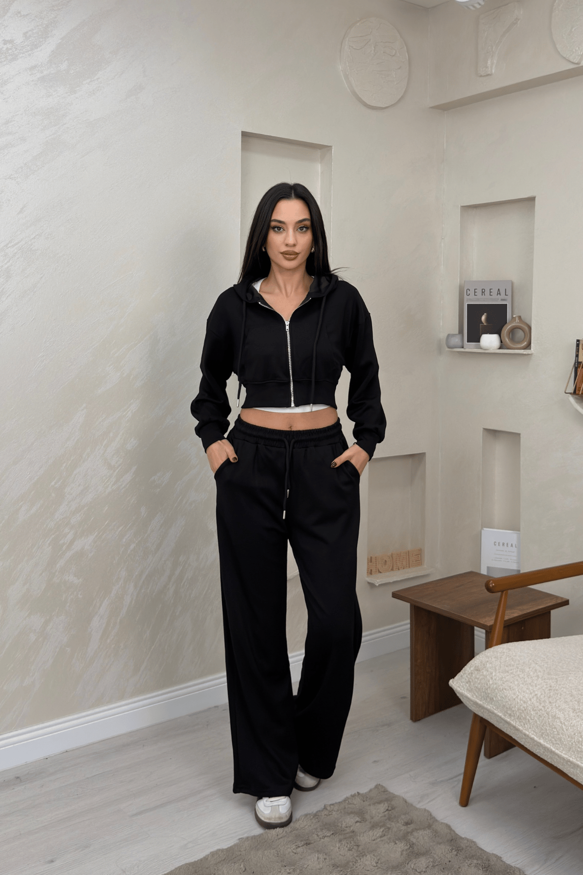 Angel Siyah Renkli Kapuşonlu Alt Üst Kadın Eşofman Takımı | miraylawear