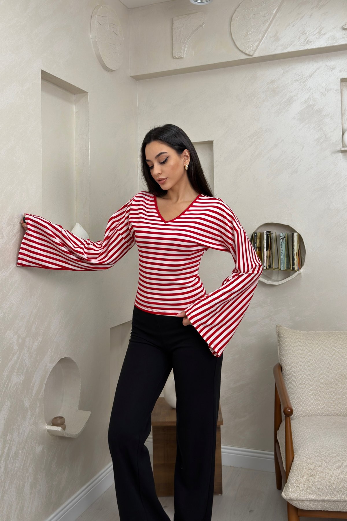 Anora Kırmızı Renkli Yarasa Kol Kadın Bluz | miraylawear