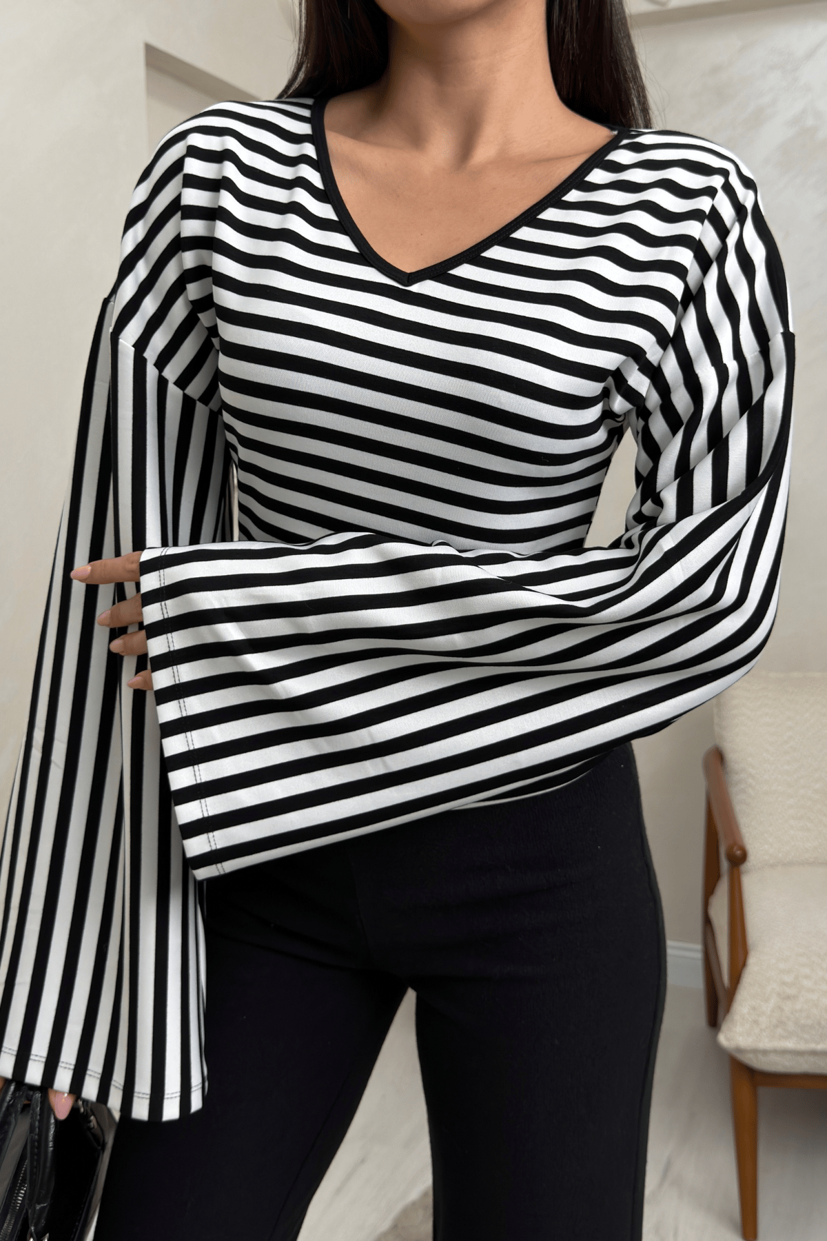 Anora Siyah Renkli Yarasa Kol Kadın Bluz | miraylawear