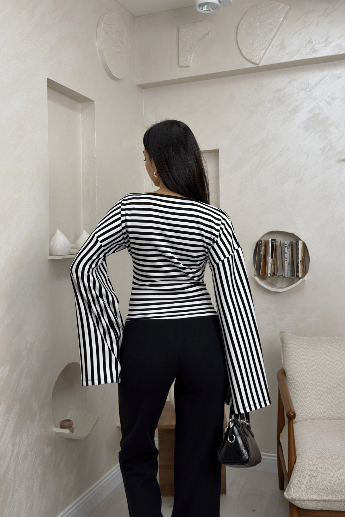Anora Siyah Renkli Yarasa Kol Kadın Bluz | miraylawear