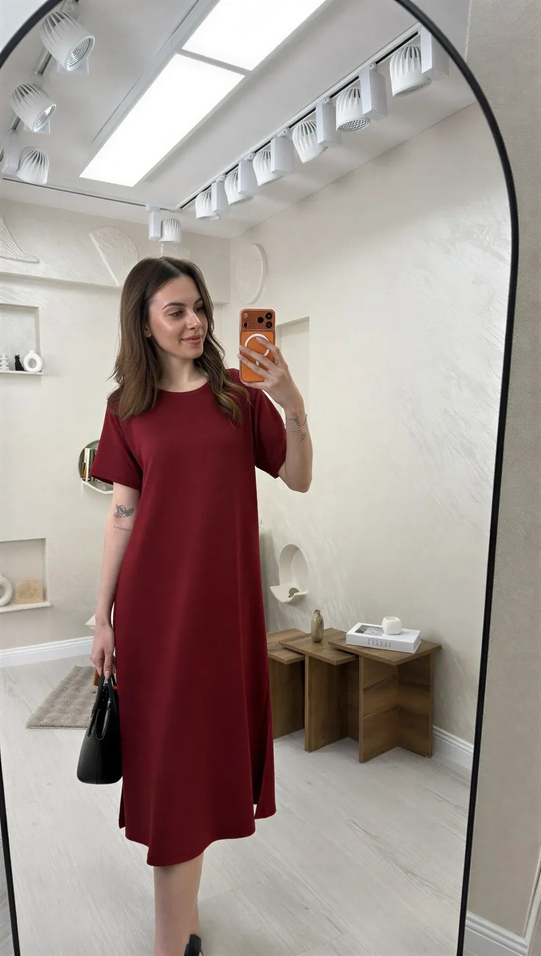 BİSİKLET YAKA MODAL KUMAŞ SALAŞ ELBİSE-BORDO