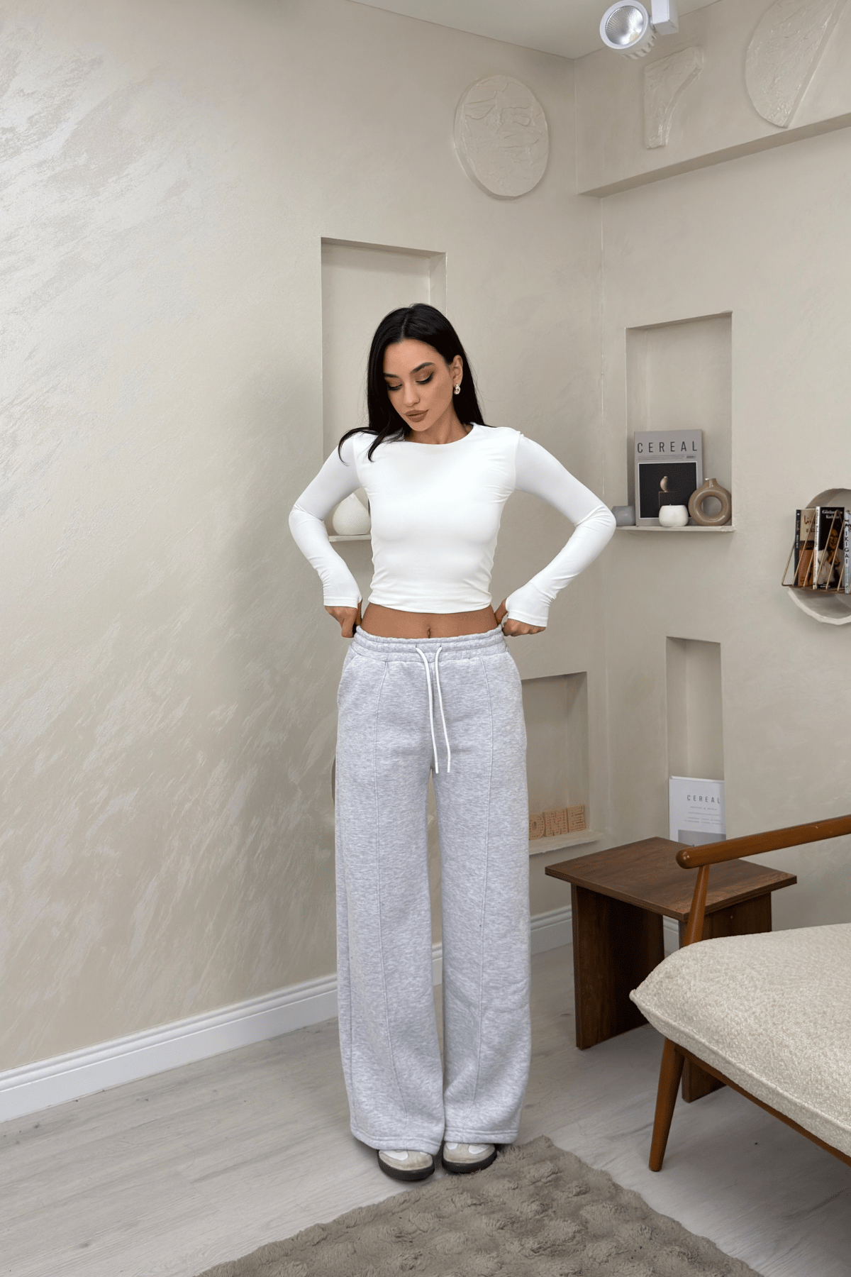 Celeste Gri Renkli Bol Paça Beli Lastikli Kadın Eşofman Altı | miraylawear