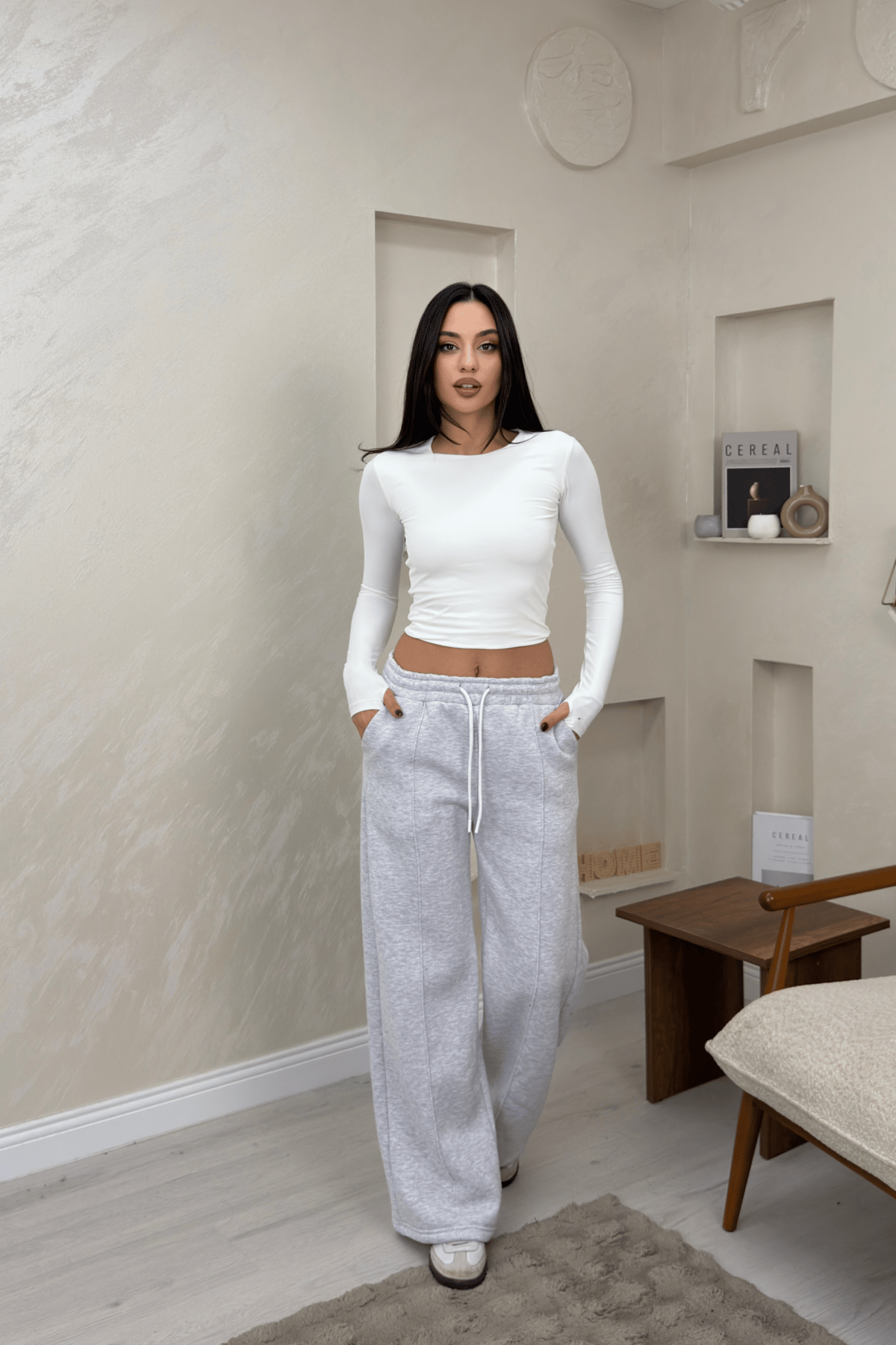 Celeste Gri Renkli Bol Paça Beli Lastikli Kadın Eşofman Altı | miraylawear