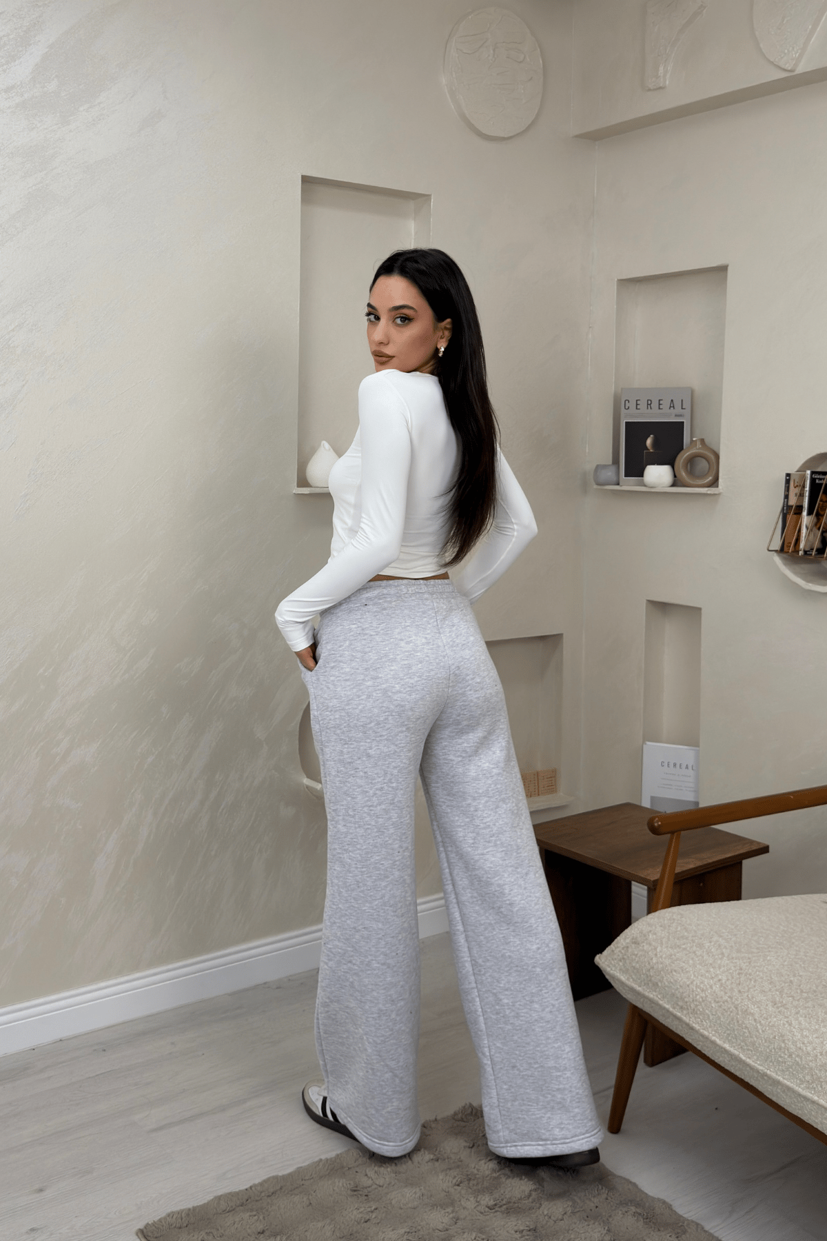 Celeste Gri Renkli Bol Paça Beli Lastikli Kadın Eşofman Altı | miraylawear