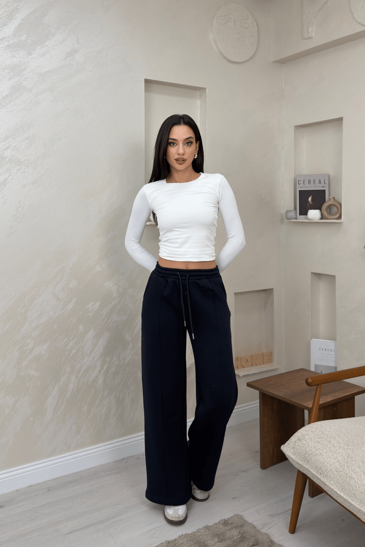 Celeste Lacivert Renkli Bol Paça Beli Lastikli Kadın Eşofman Altı | miraylawear