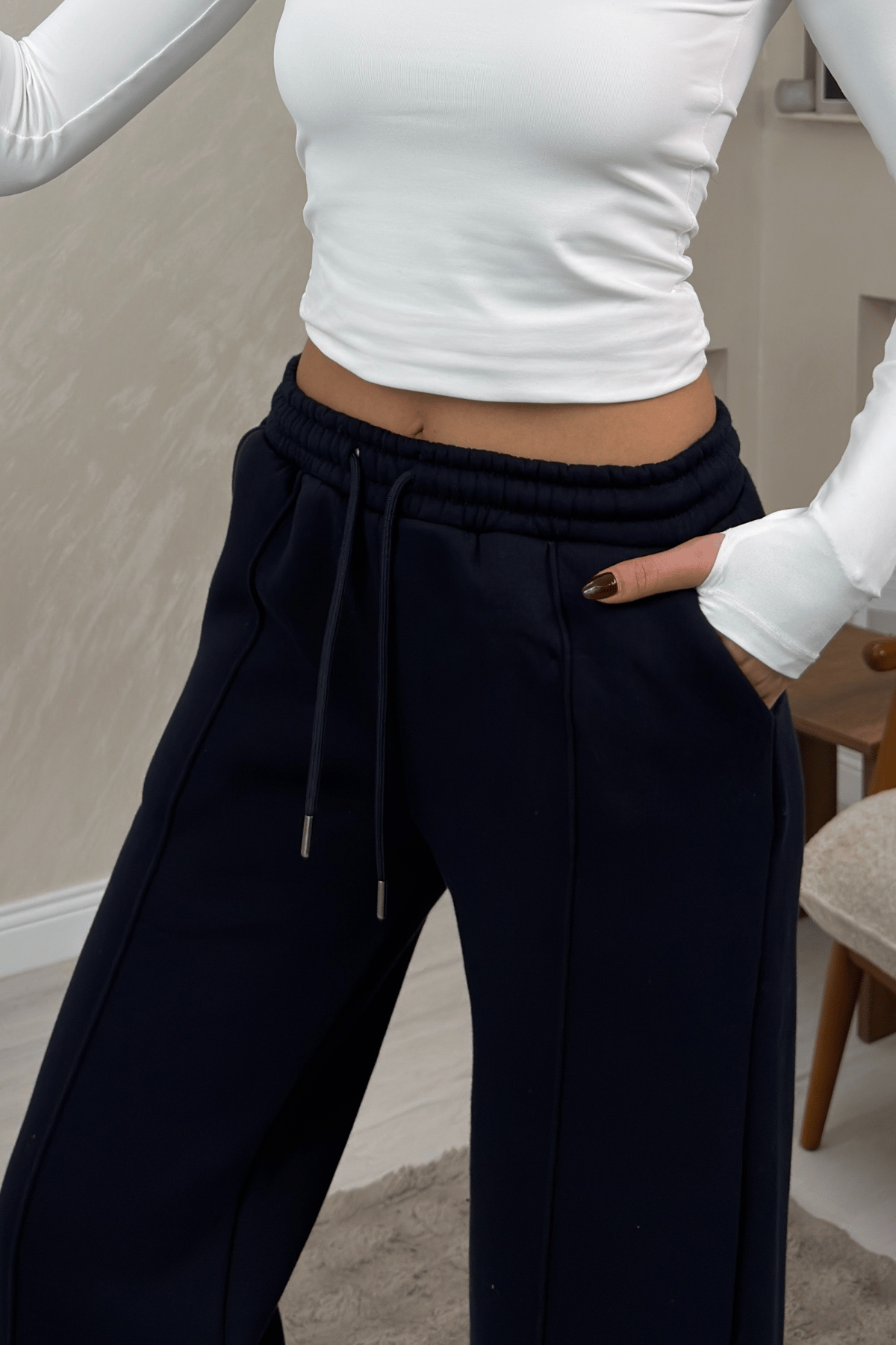 Celeste Lacivert Renkli Bol Paça Beli Lastikli Kadın Eşofman Altı | miraylawear