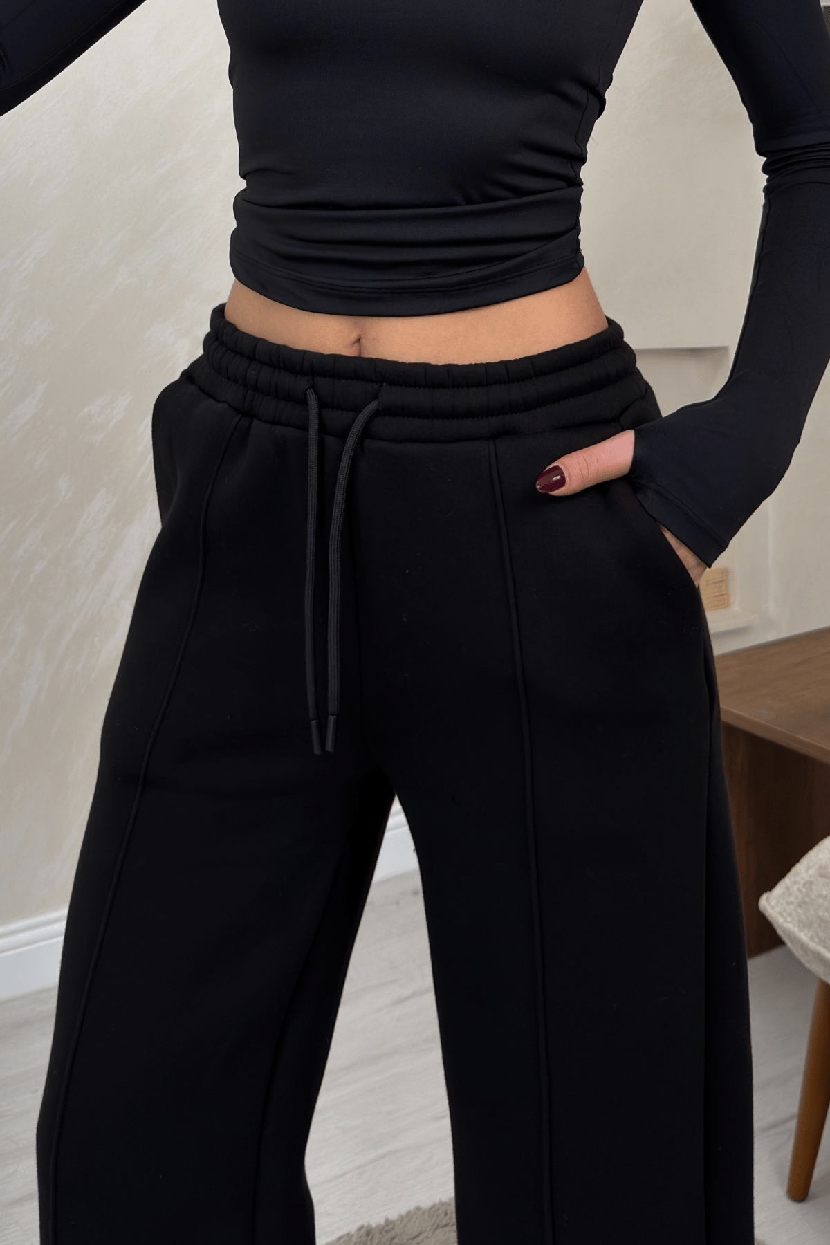 Celeste Siyah Renkli Bol Paça Beli Lastikli Kadın Eşofman Altı | miraylawear