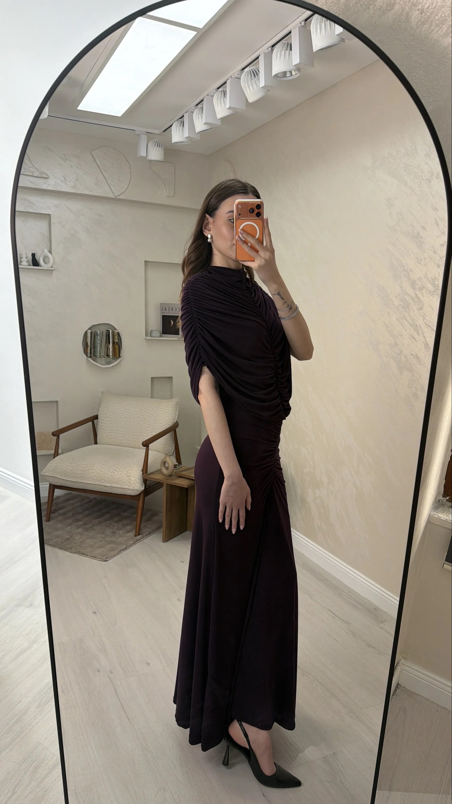 DRAPE DETAYLI DAVET ELBİSESİ-MÜRDÜM