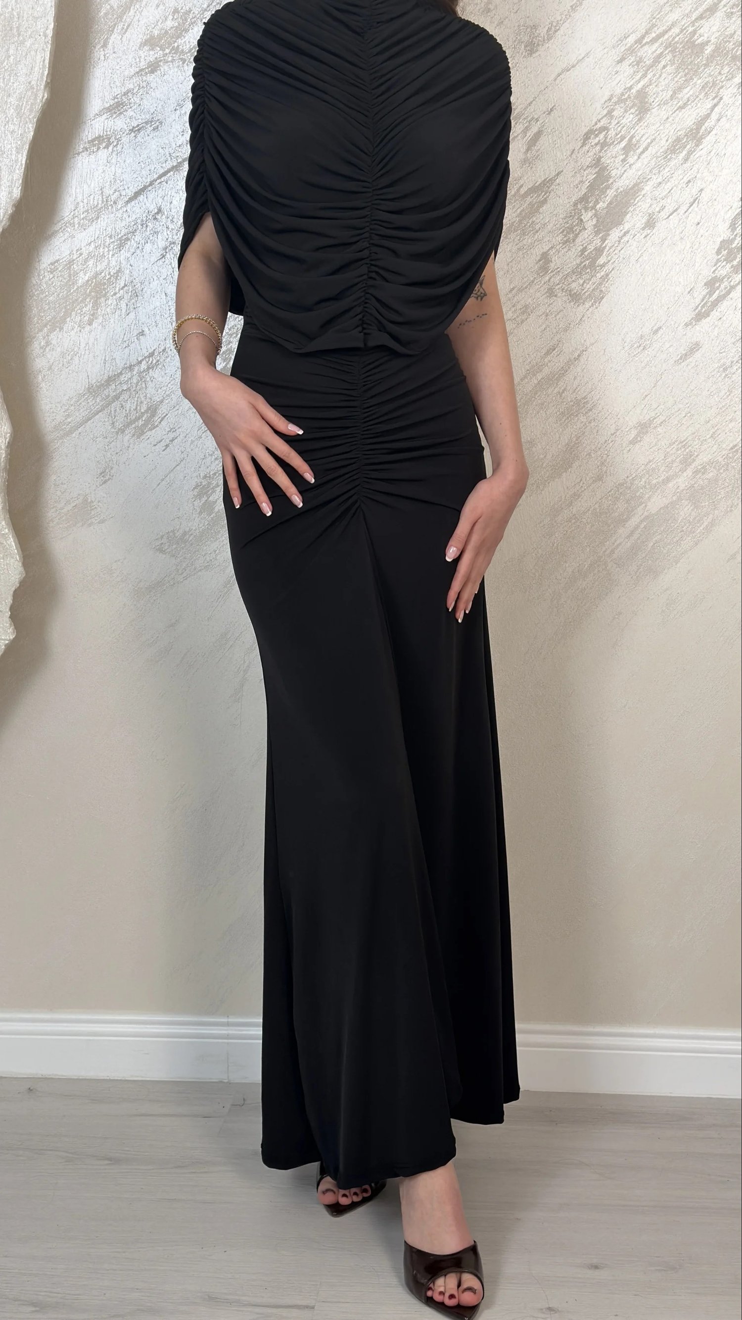 DRAPE DETAYLI DAVET ELBSESİ-SİYAH