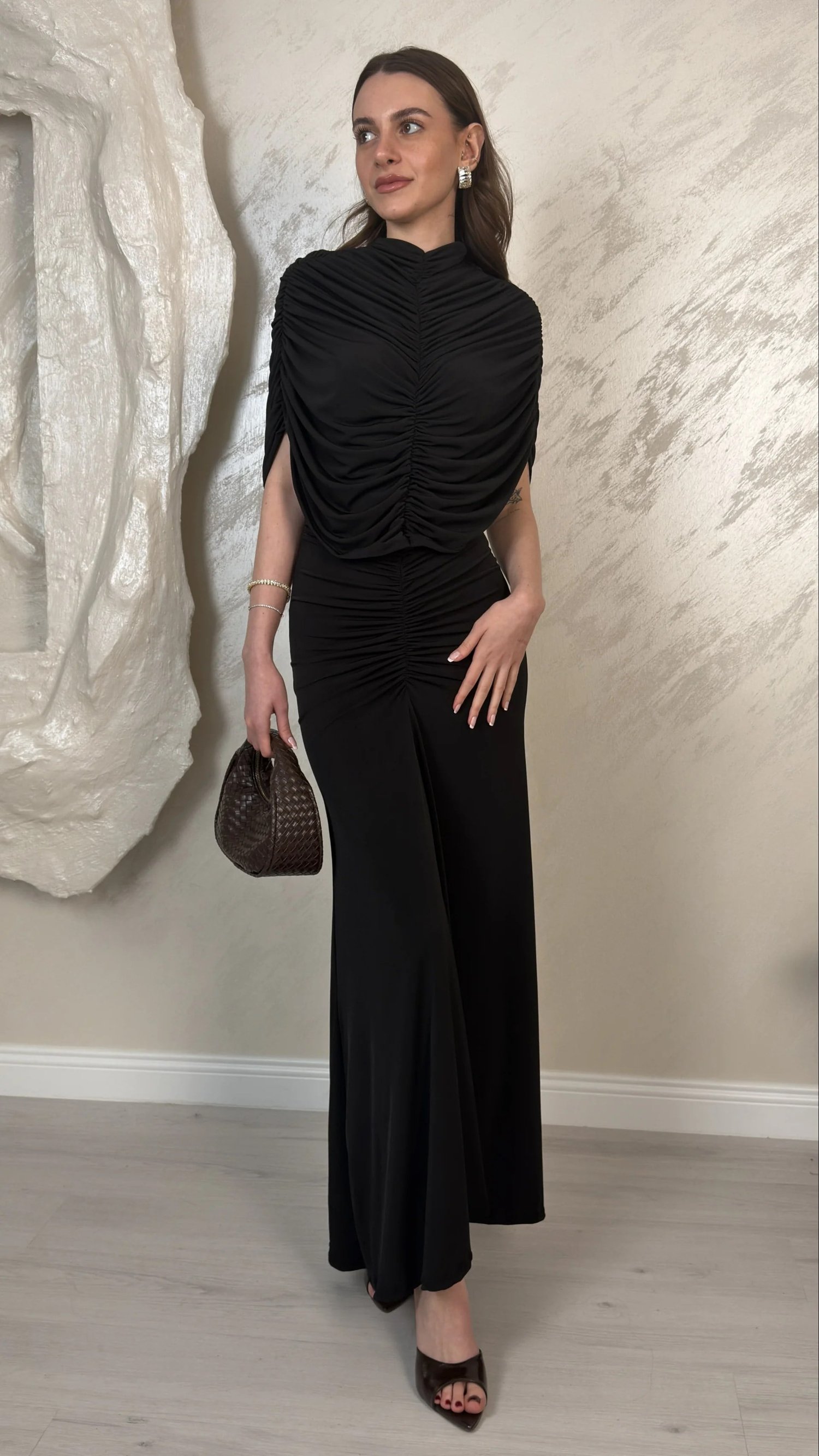 DRAPE DETAYLI DAVET ELBSESİ-SİYAH