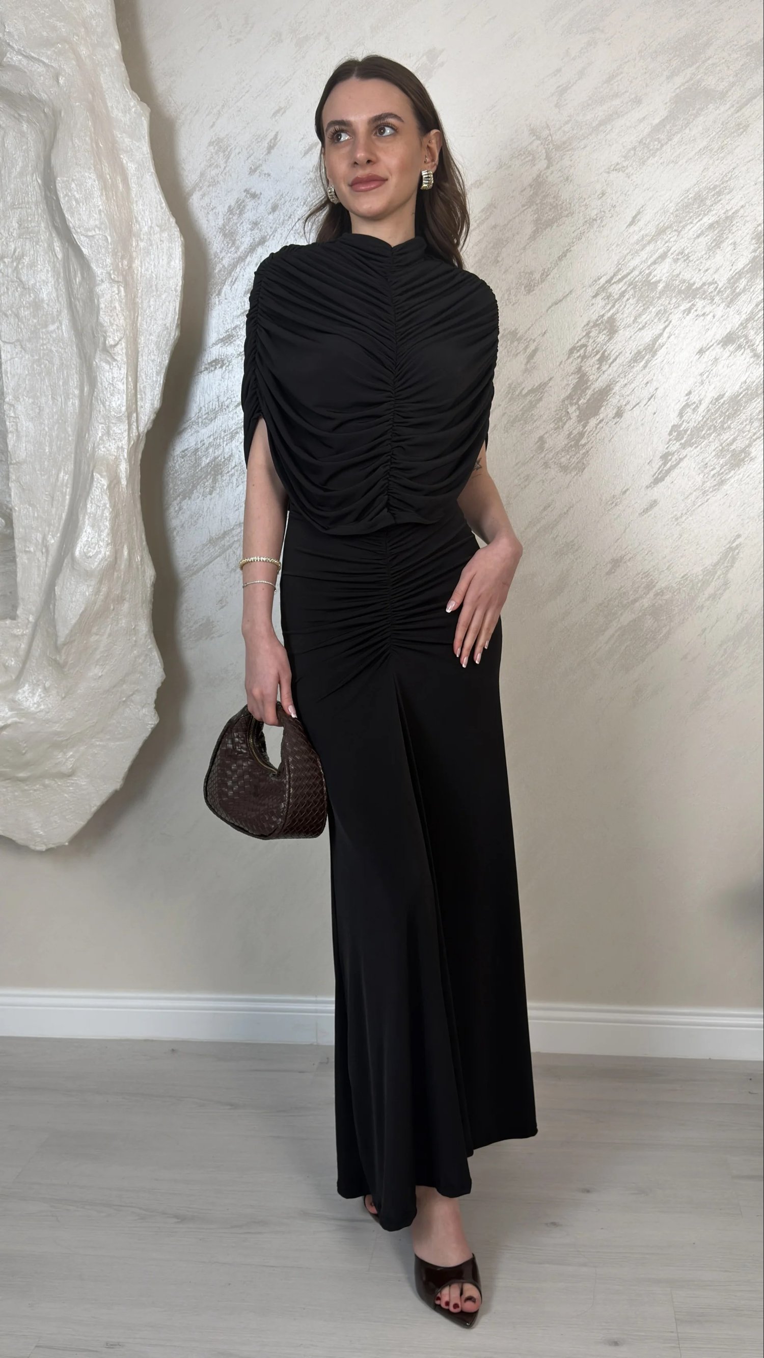 DRAPE DETAYLI DAVET ELBSESİ-SİYAH