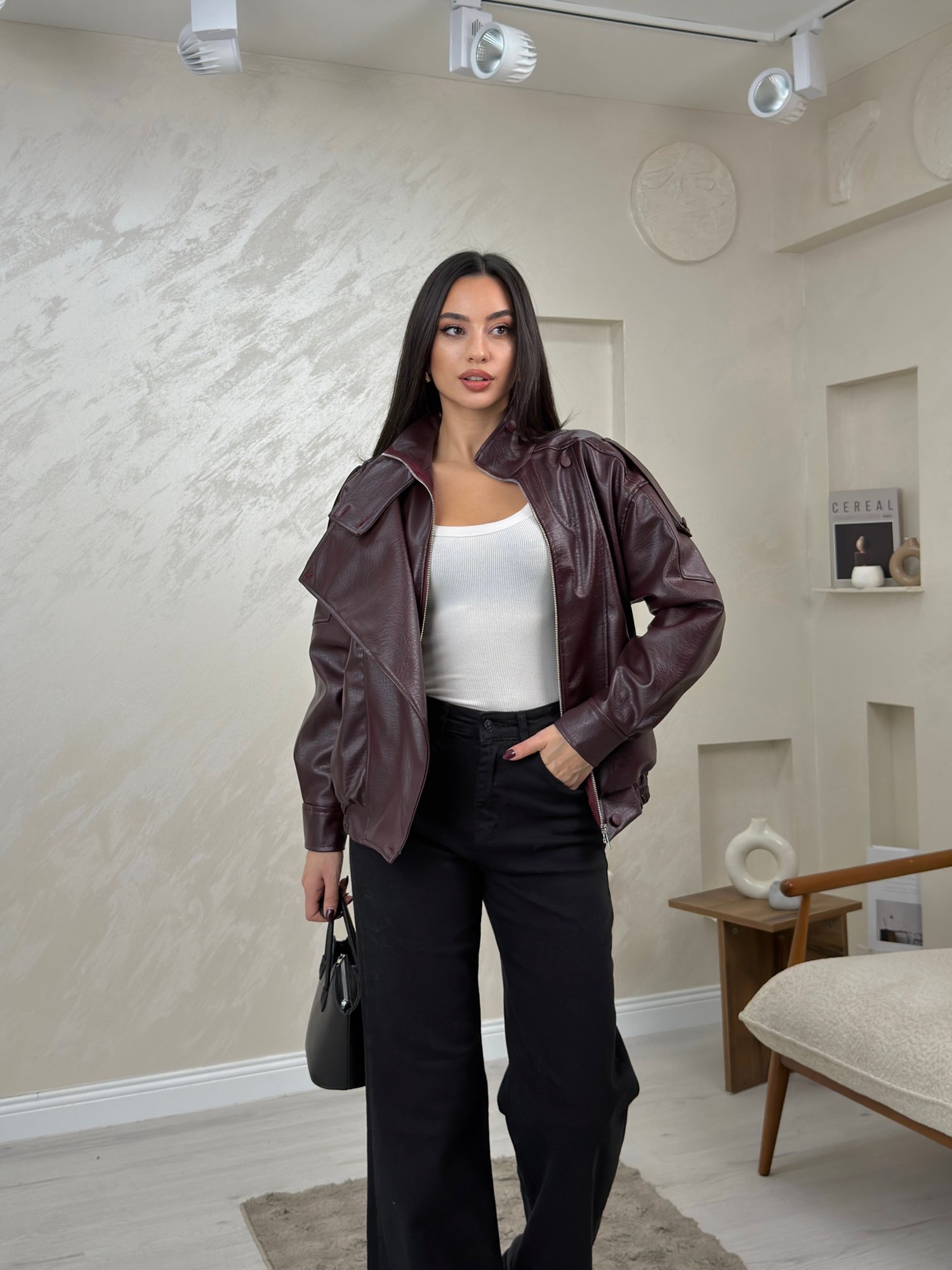 Grace Bordo Renkli Biker Kadın Ceket | miraylawear