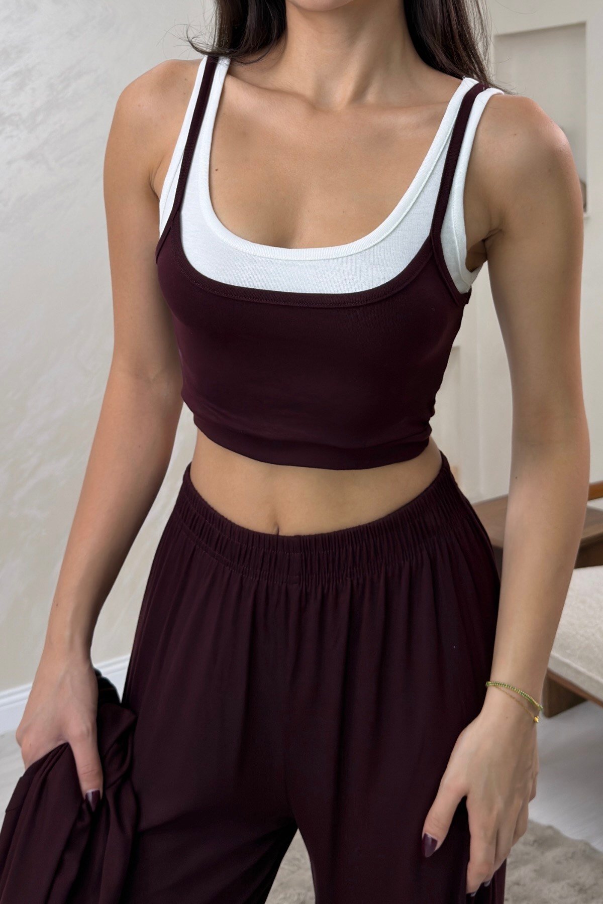 Harper Bordo Renkli Hırka Atlet Pantolon Alt - Üst Takım | miraylawear