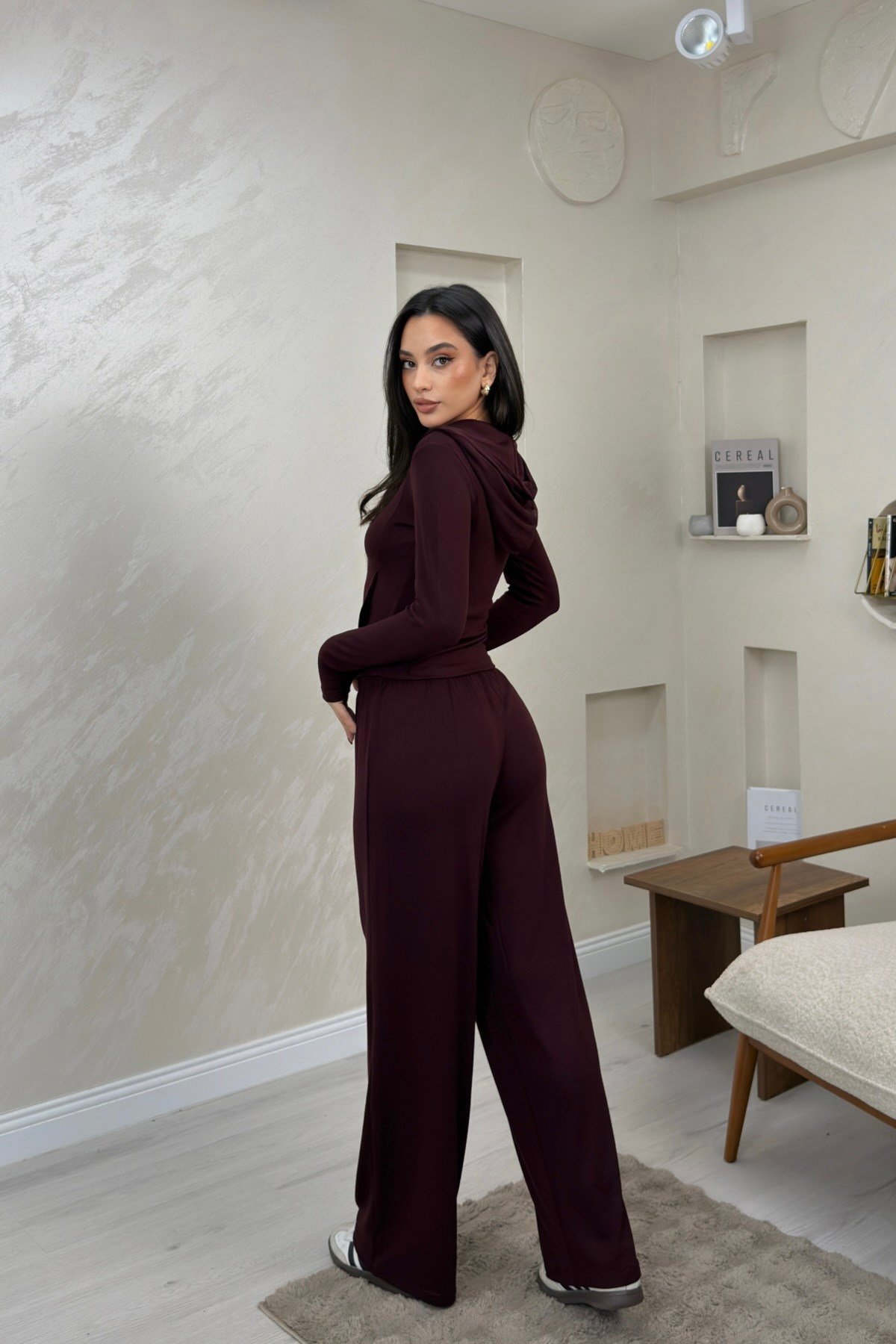Harper Bordo Renkli Hırka Atlet Pantolon Alt - Üst Takım | miraylawear