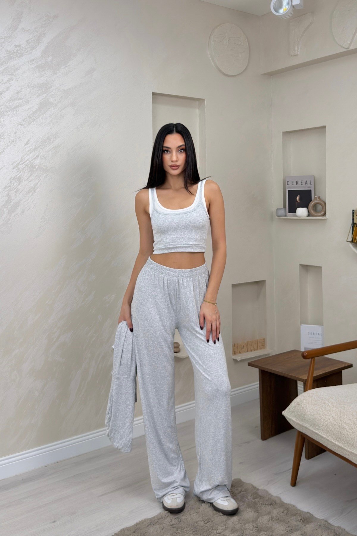 Harper Gri Renkli Hırka Atlet Pantolon Alt - Üst Takım | miraylawear
