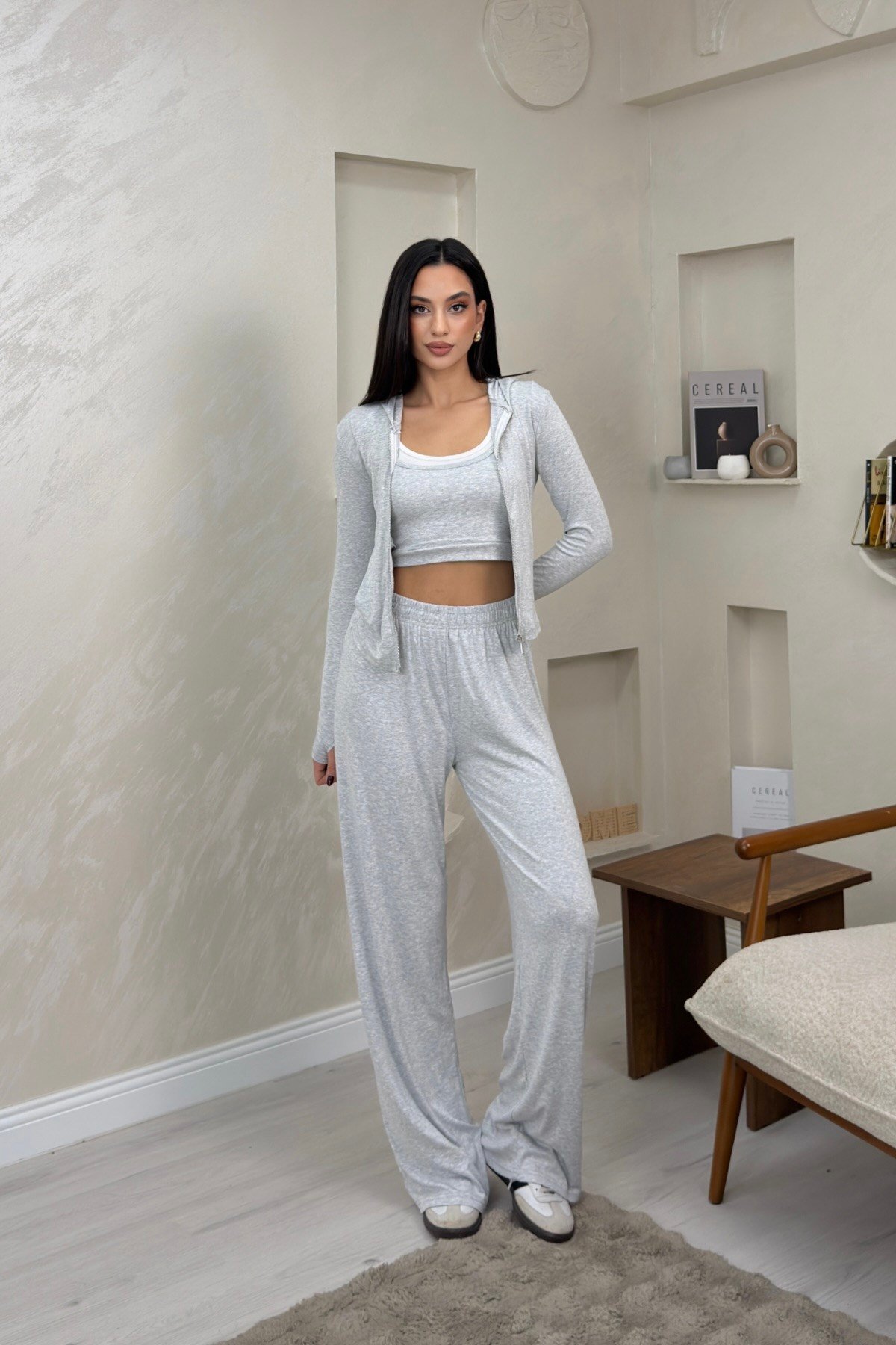 Harper Gri Renkli Hırka Atlet Pantolon Alt - Üst Takım | miraylawear