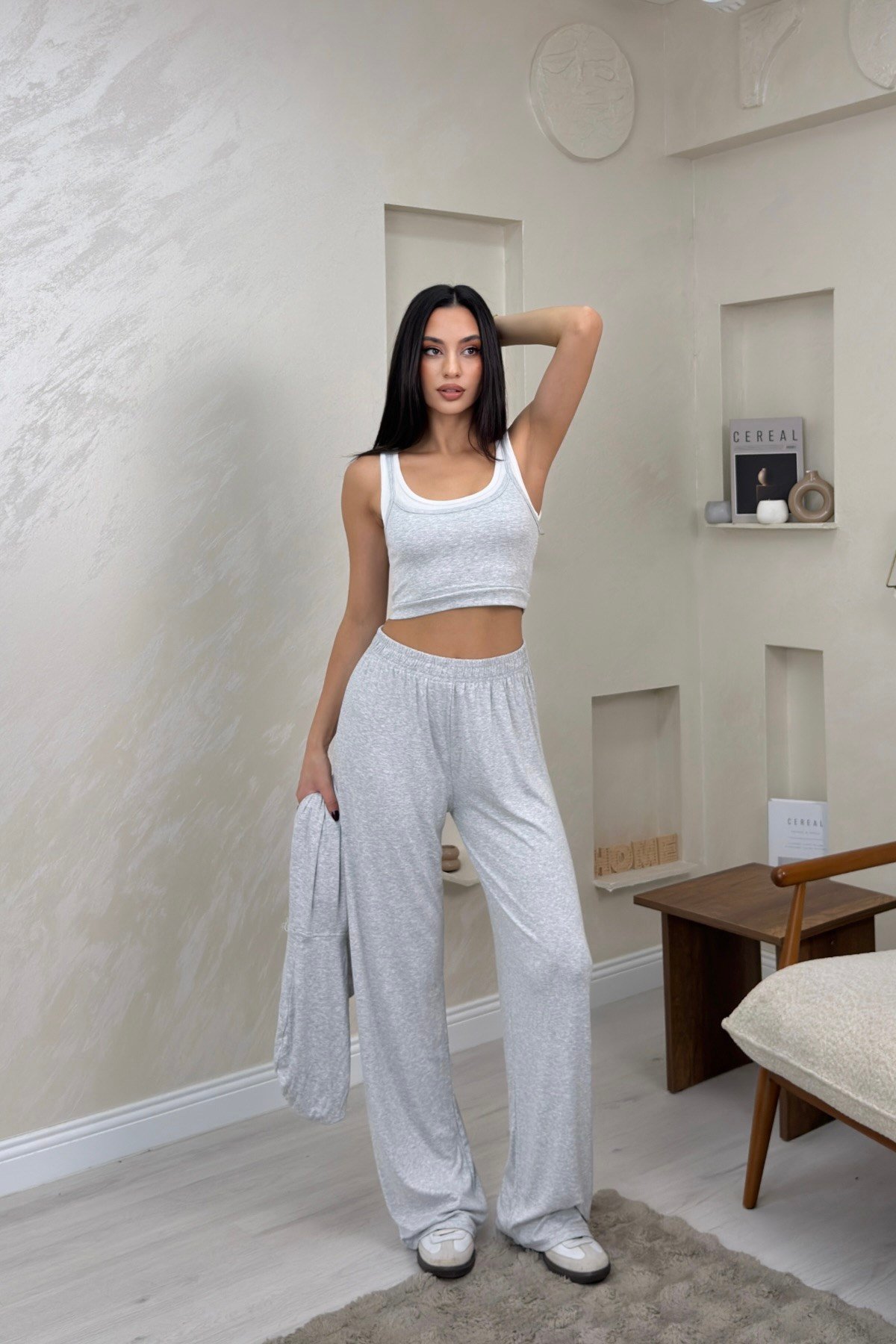 Harper Gri Renkli Hırka Atlet Pantolon Alt - Üst Takım | miraylawear