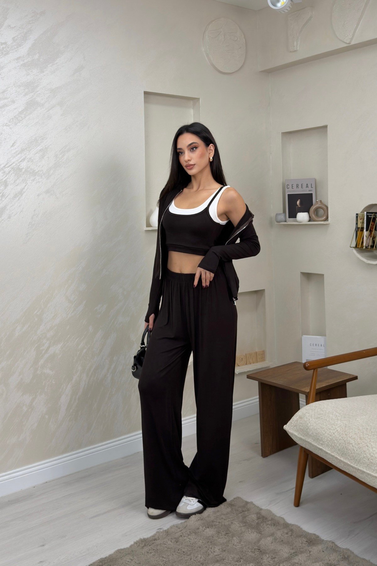 Harper Kahve Renkli Hırka Atlet Pantolon Alt - Üst Takım | miraylawear