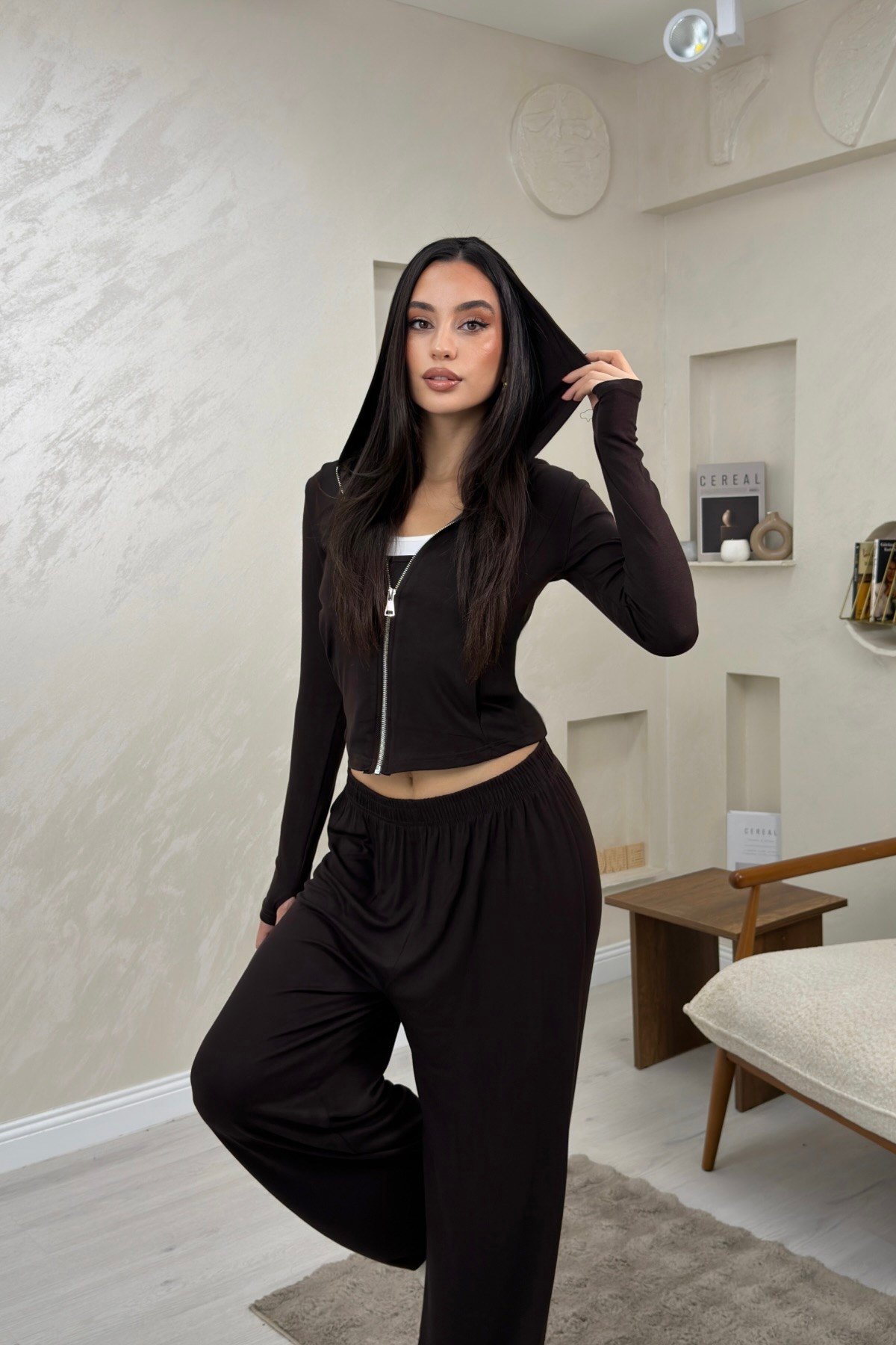 Harper Kahve Renkli Hırka Atlet Pantolon Alt - Üst Takım | miraylawear