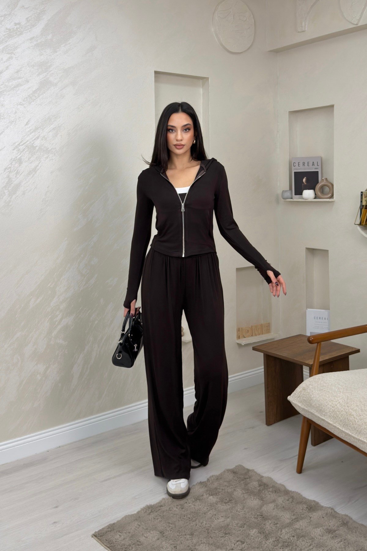 Harper Kahve Renkli Hırka Atlet Pantolon Alt - Üst Takım | miraylawear