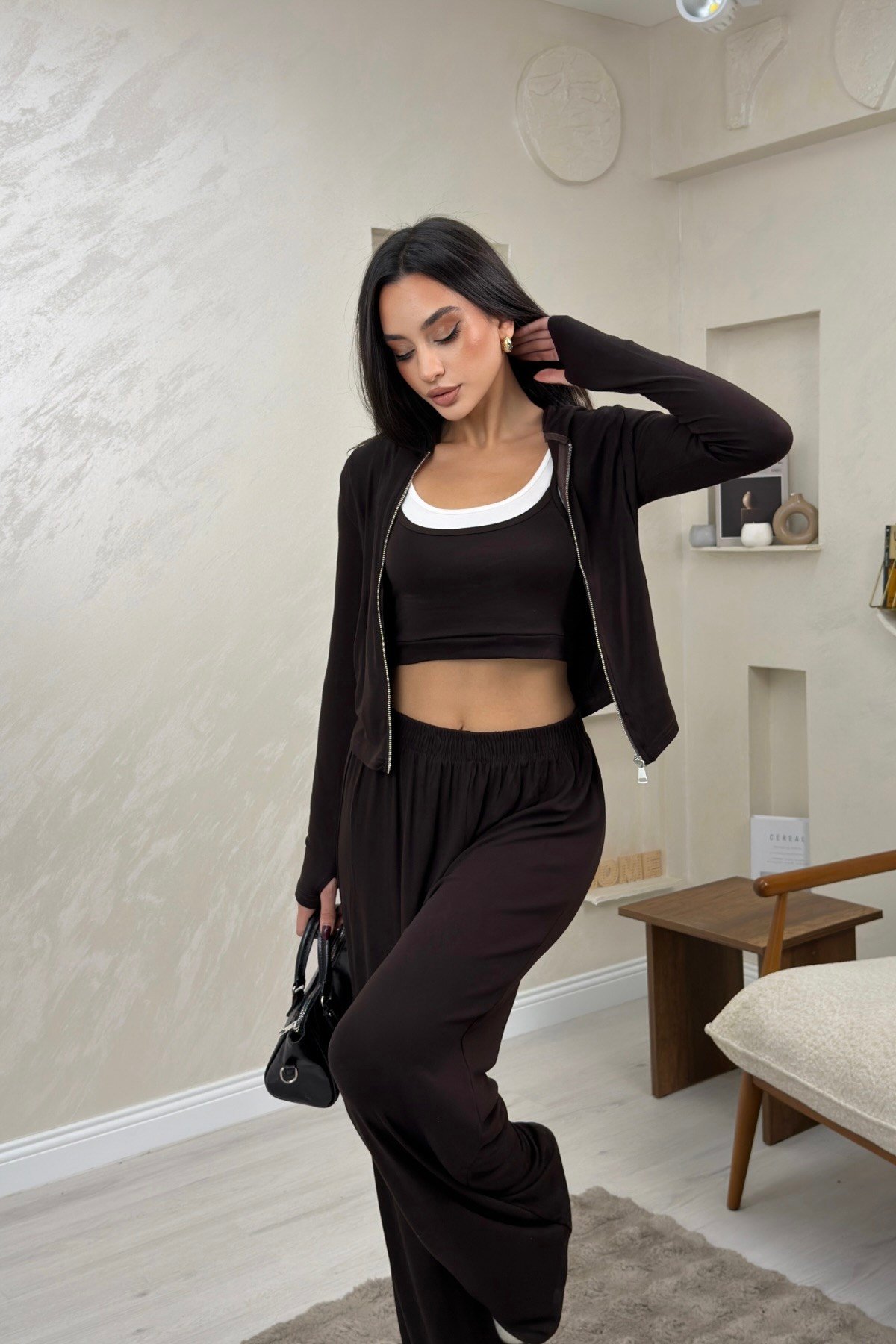 Harper Kahve Renkli Hırka Atlet Pantolon Alt - Üst Takım | miraylawear
