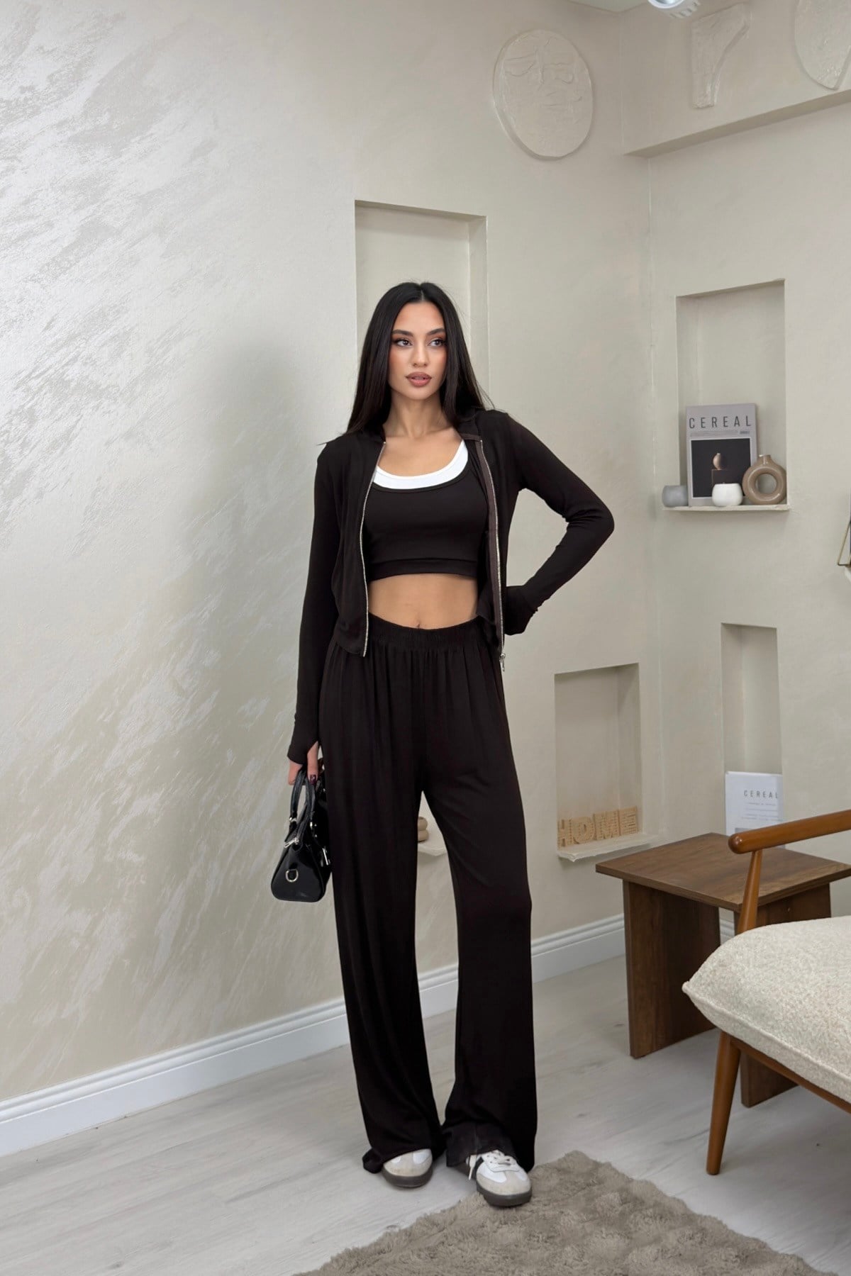 Harper Kahve Renkli Hırka Atlet Pantolon Alt - Üst Takım | miraylawear