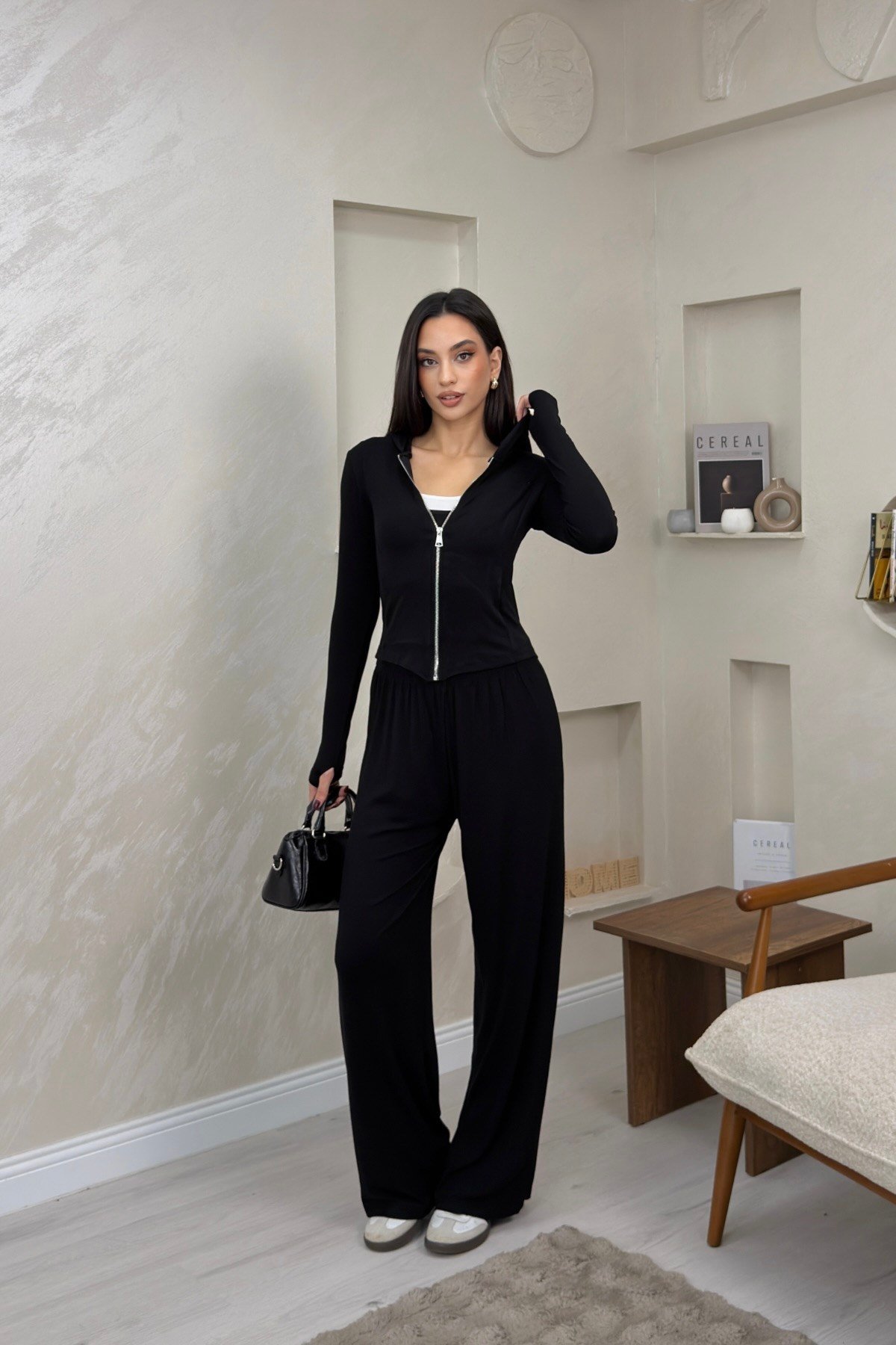 Harper Siyah Renkli Hırka Atlet Pantolon Alt - Üst Takım | miraylawear
