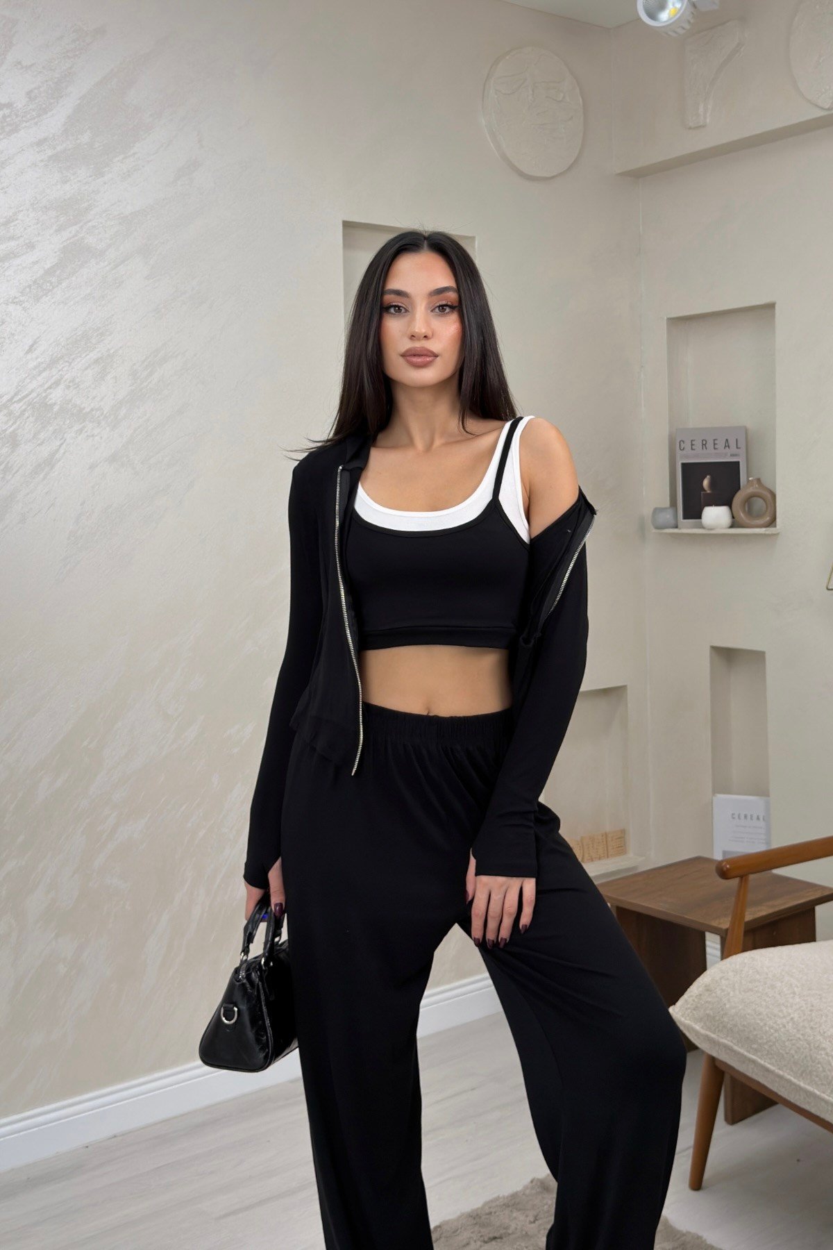 Harper Siyah Renkli Hırka Atlet Pantolon Alt - Üst Takım | miraylawear