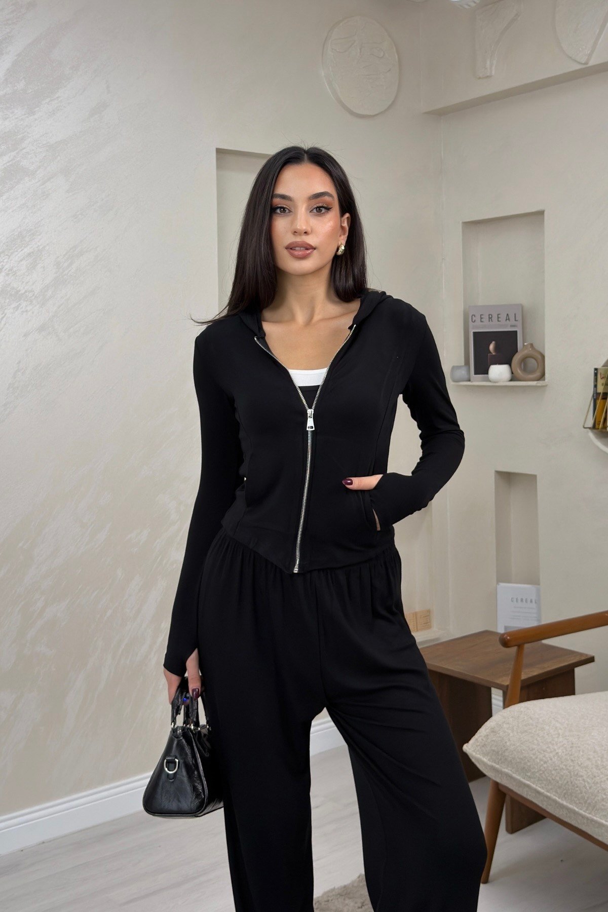 Harper Siyah Renkli Hırka Atlet Pantolon Alt - Üst Takım | miraylawear