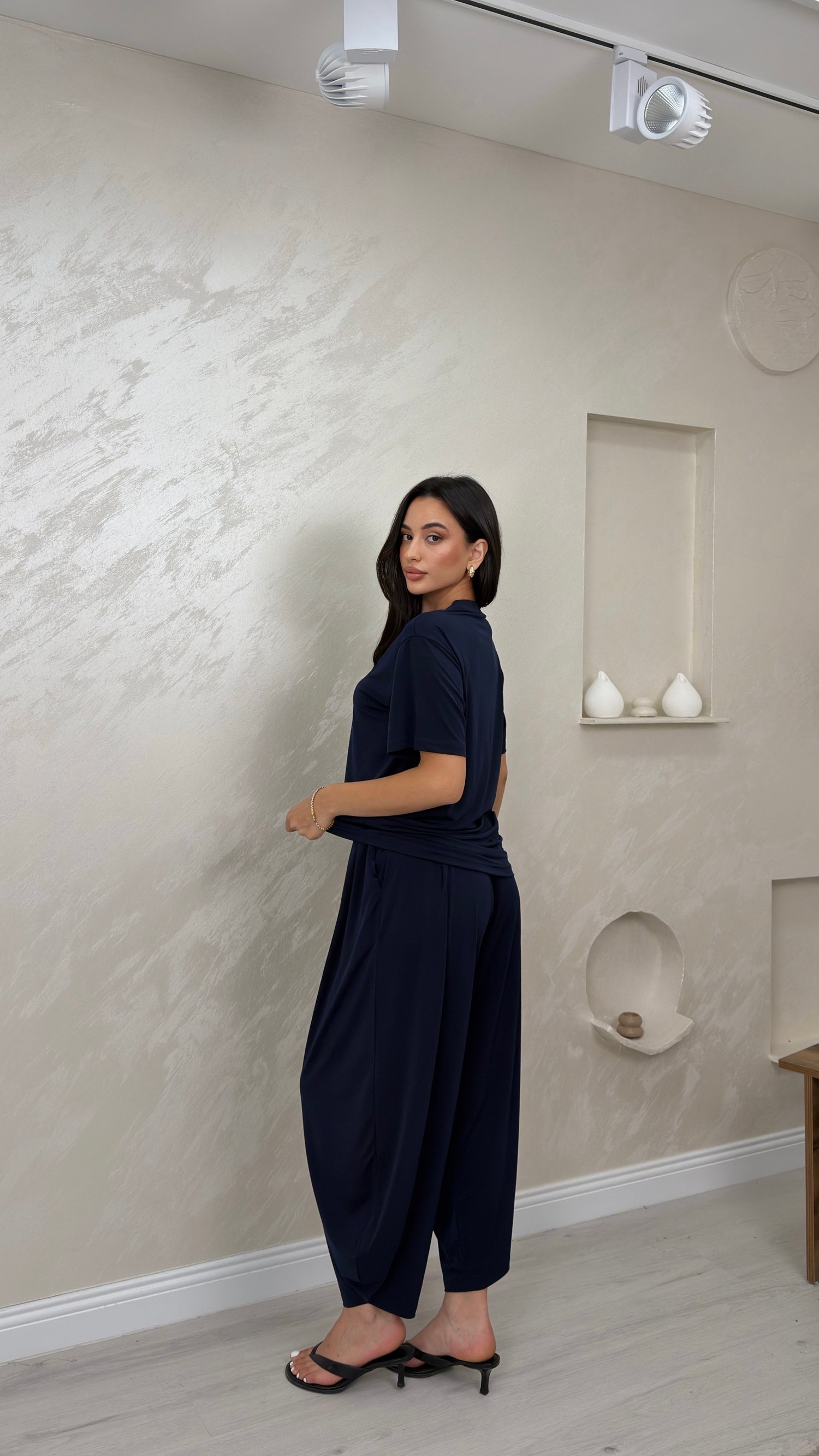 LENA LACİVERT RENKLİ LUX ALT ÜST KADIN ŞALVAR TAKIM
