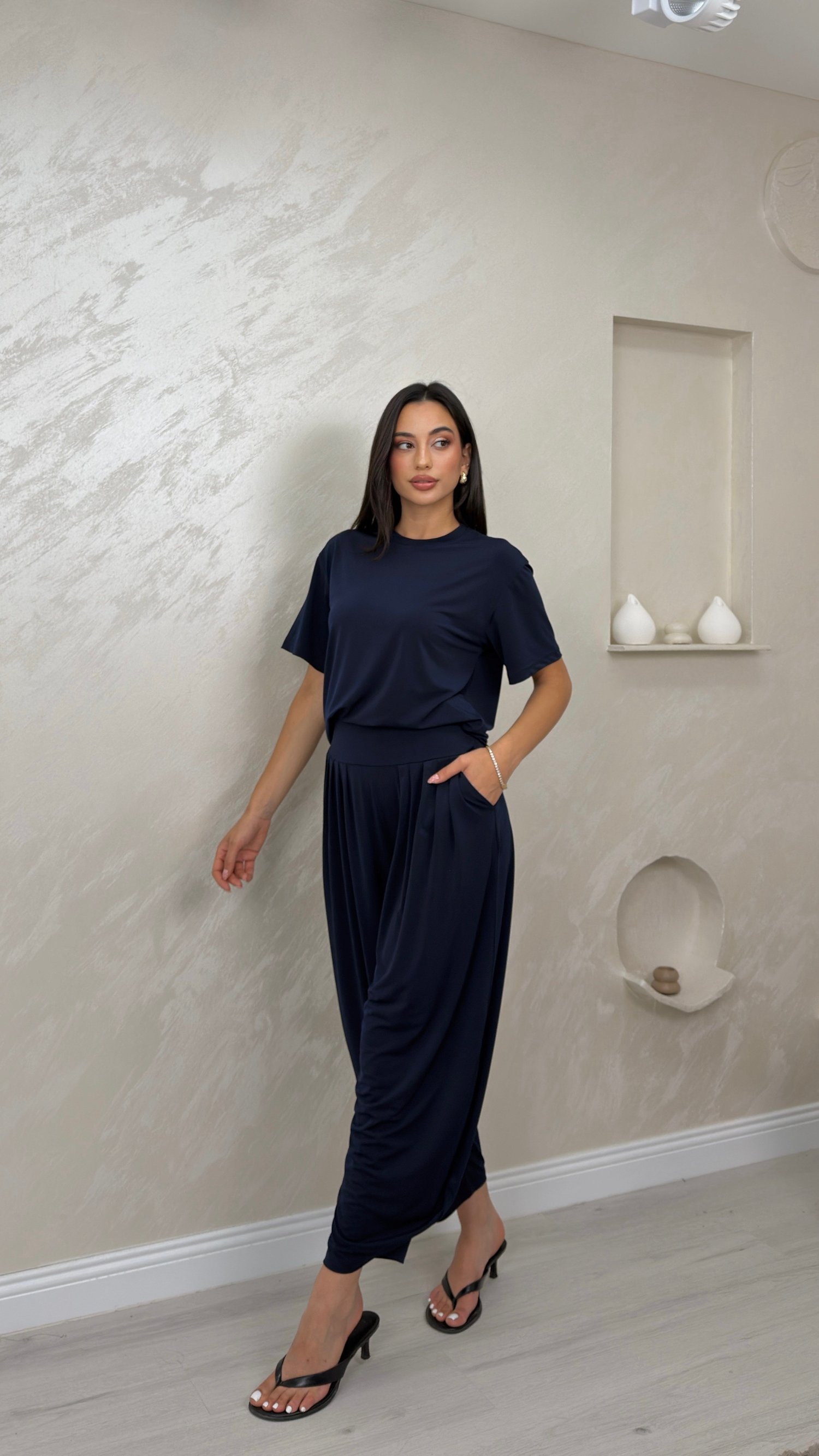 LENA LACİVERT RENKLİ LUX ALT ÜST KADIN ŞALVAR TAKIM