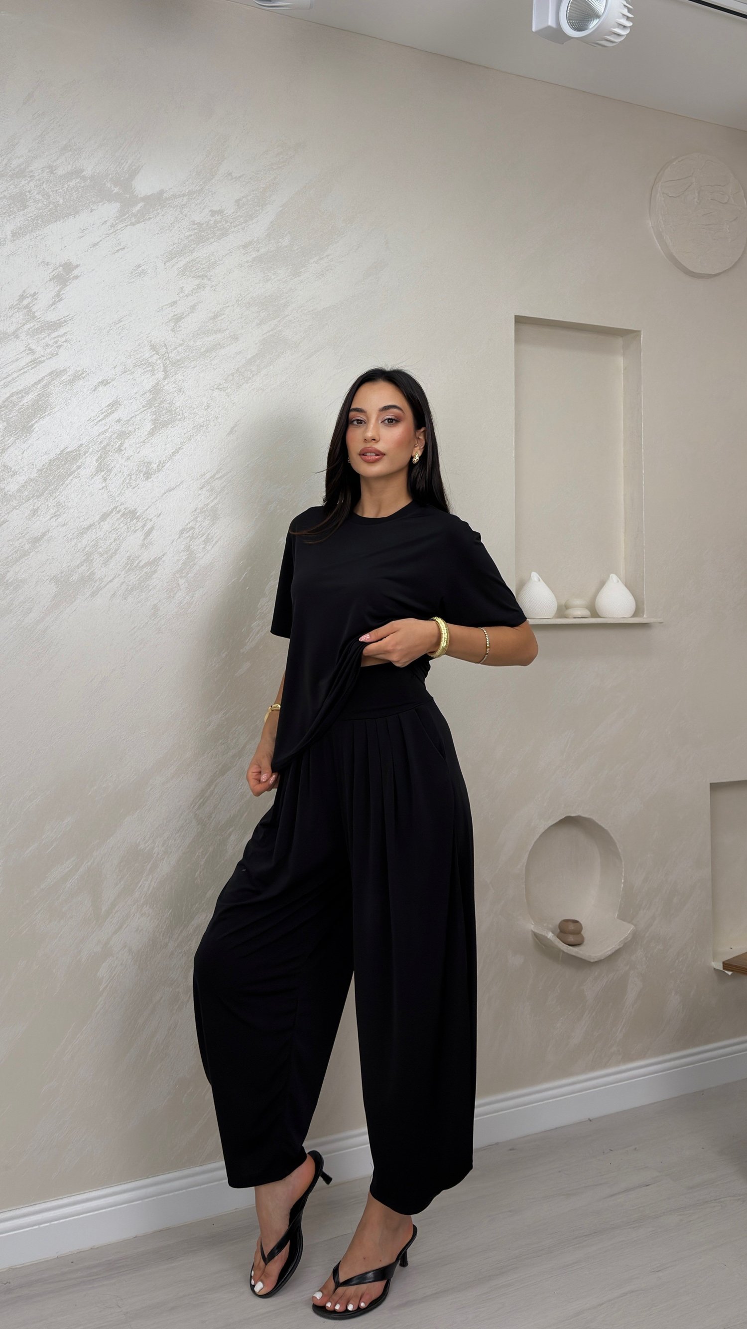 LENA SİYAH RENKLİ LUX ALT ÜST KADIN ŞALVAR TAKIM