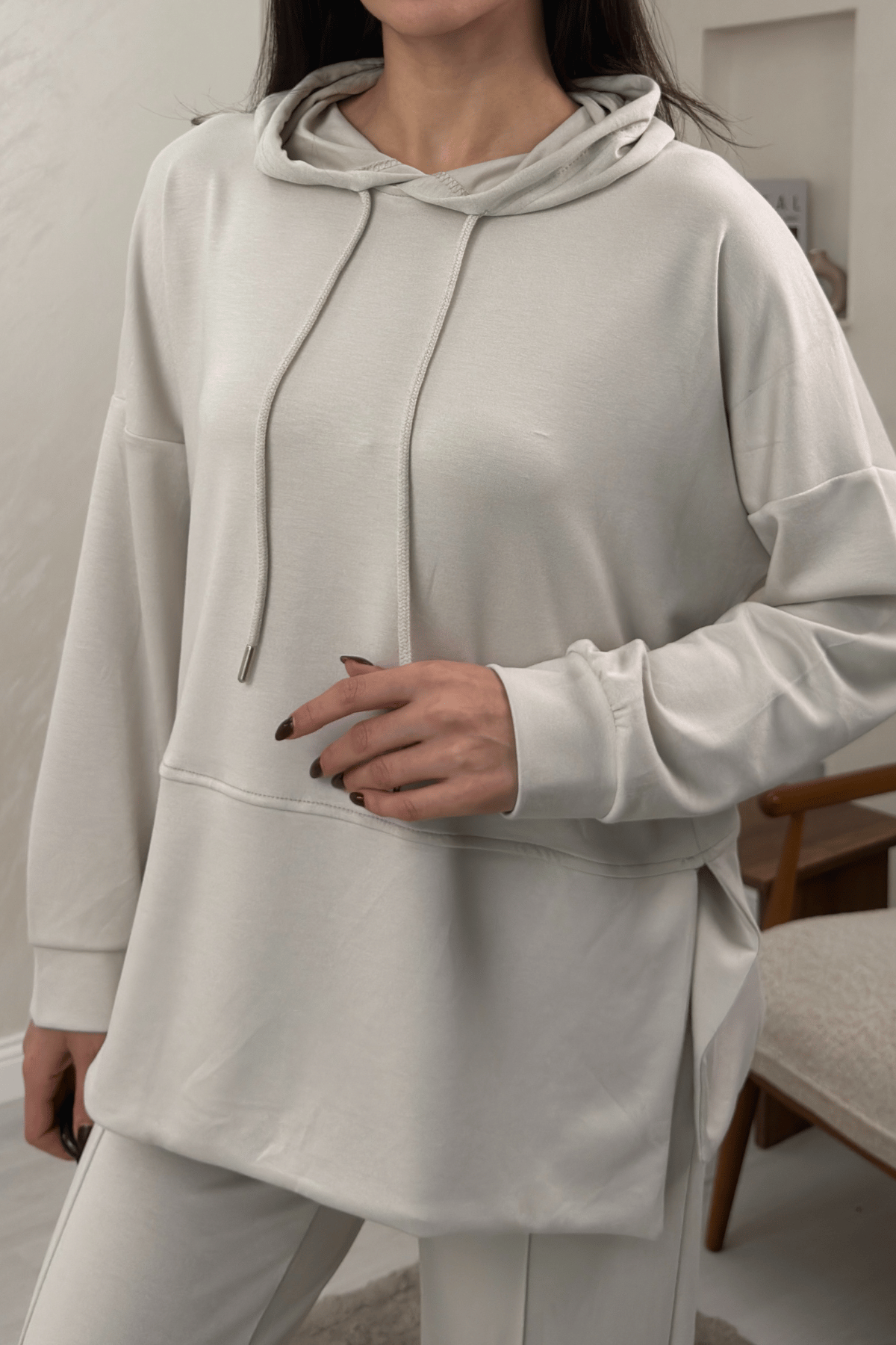 Lilith Krem Renkli Kapusonlu Genis Paca Kadin Esofman Takimi | miraylawear