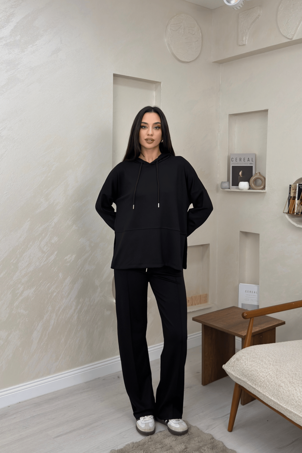 Lilith Siyah Renkli Kapusonlu Genis Paca Kadin Esofman Takimi | miraylawear