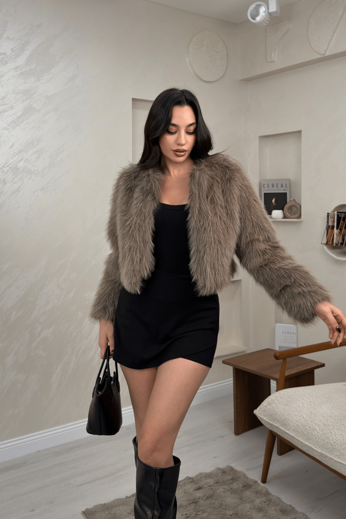 Lily Camel Renkli Kadın Lux Kürk Mont | miraylawear