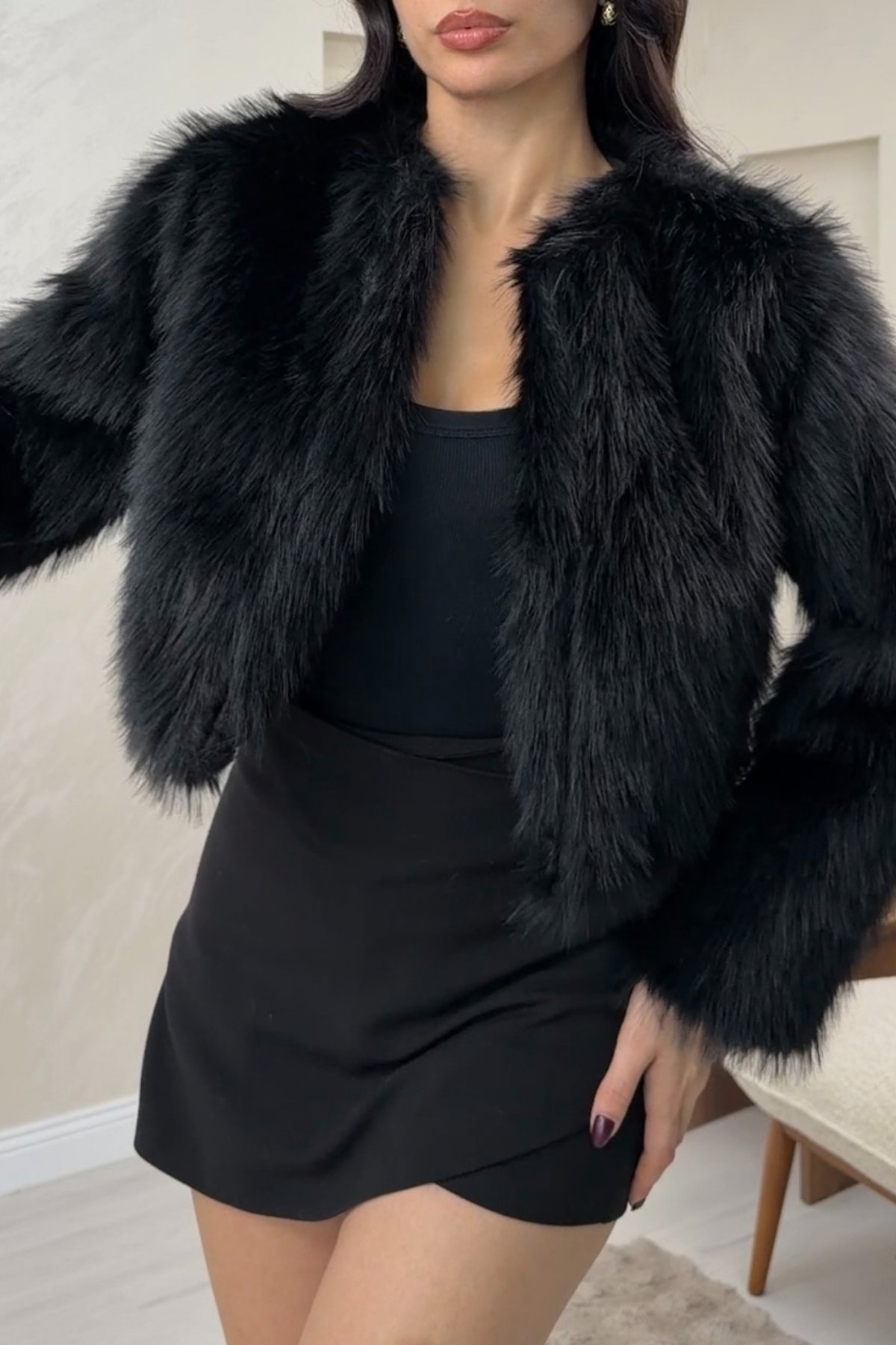 Lily Siyah Renkli Kadın Lux Kürk Mont | miraylawear