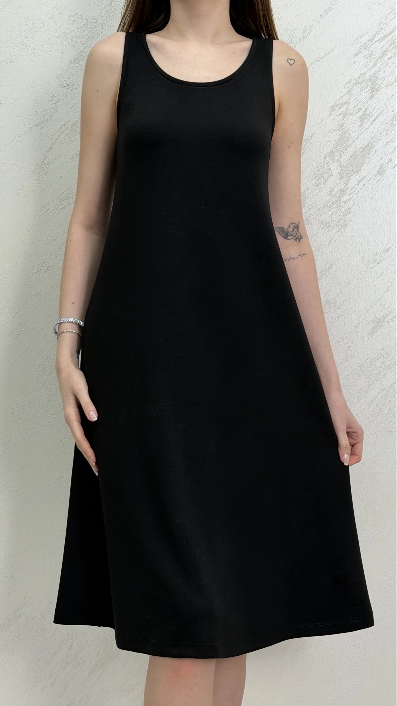 SIFIR KOL MODAL KUMAŞ ELBİSE- SİYAH