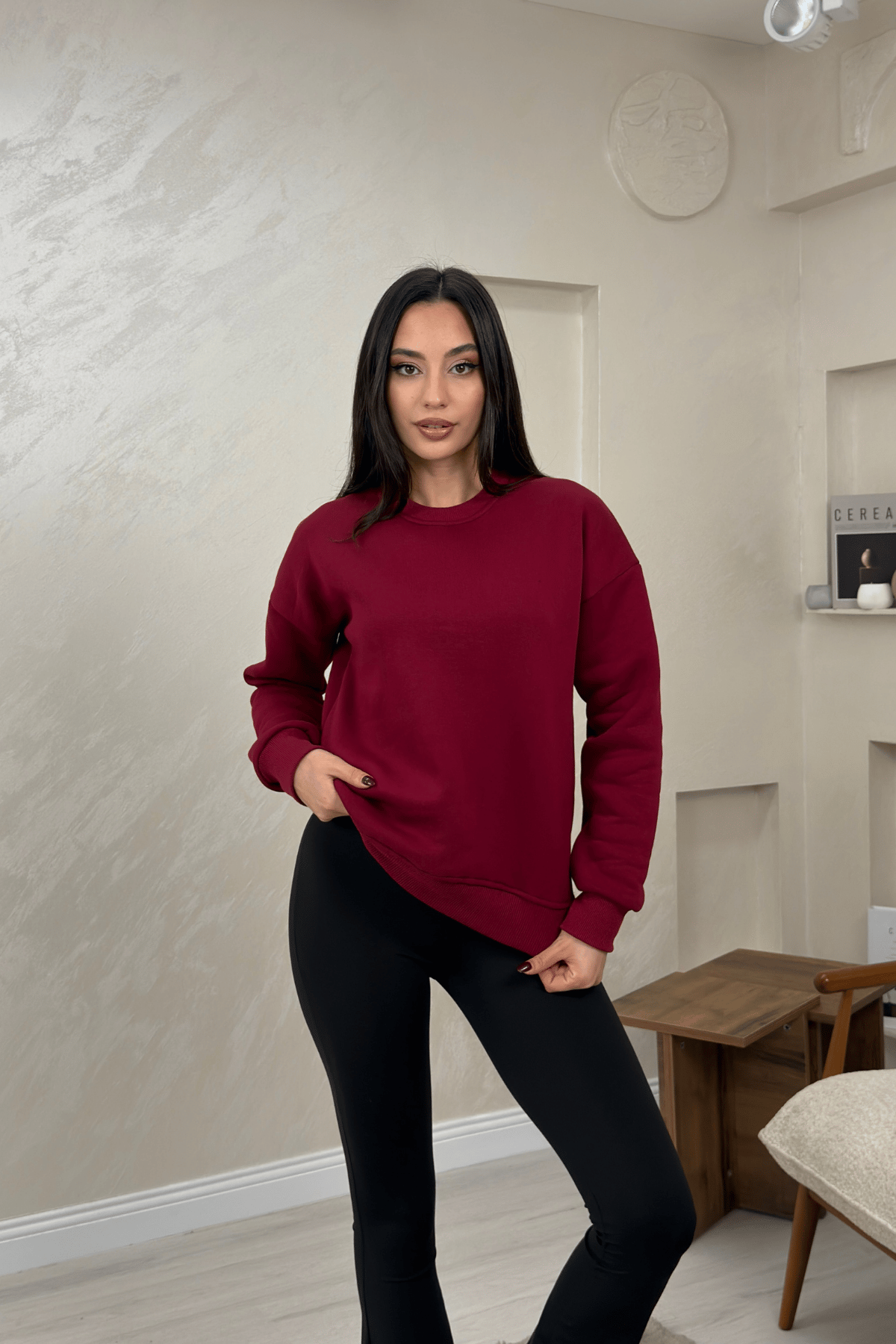 Willow Bordo Renkli Yuvarlak Yaka Kadın Sweatshirt | miraylawear
