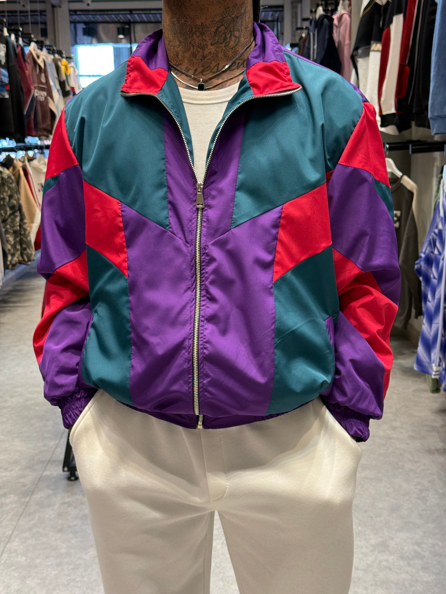 80'ler Model Erkek Oversize Retro Renk Bloklu Fermuarlı Paraşüt Ceket – Ön Sipariş