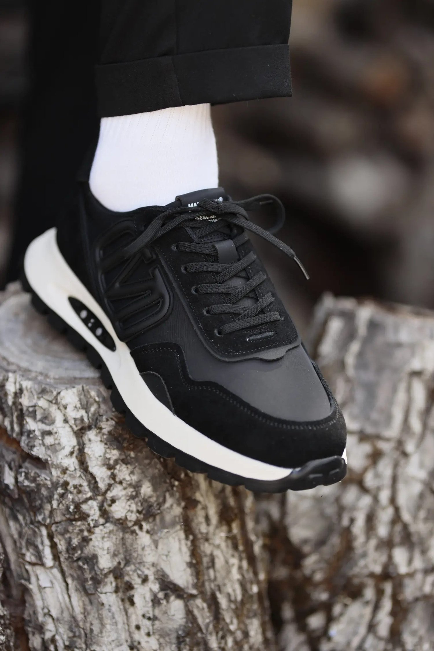Admire Model Kombinasyonlu Deri İthal Taban Sneaker Ayakkabı - SİYAH