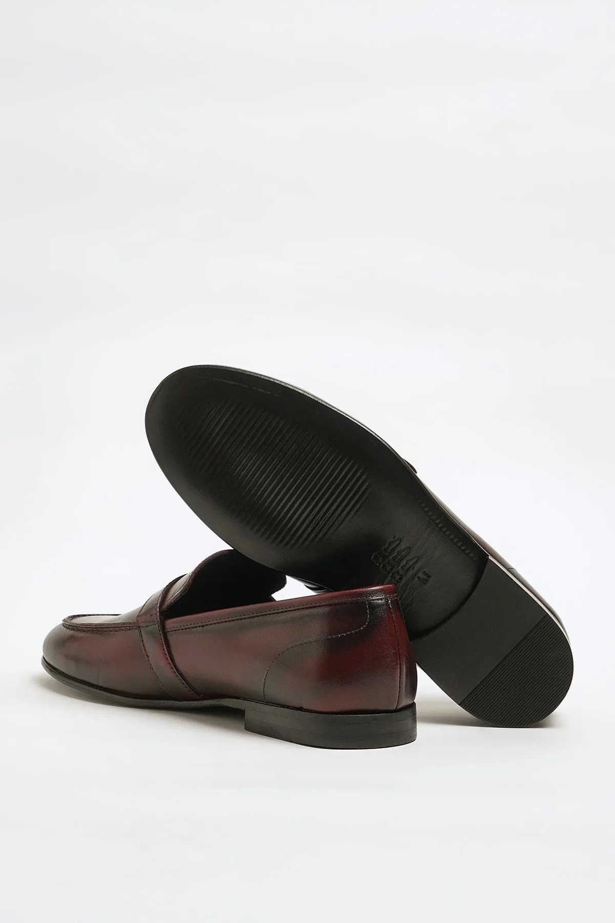 Alex Model Hakiki Natural Deri Kösele Taban Loafer Ayakkabı - BORDO