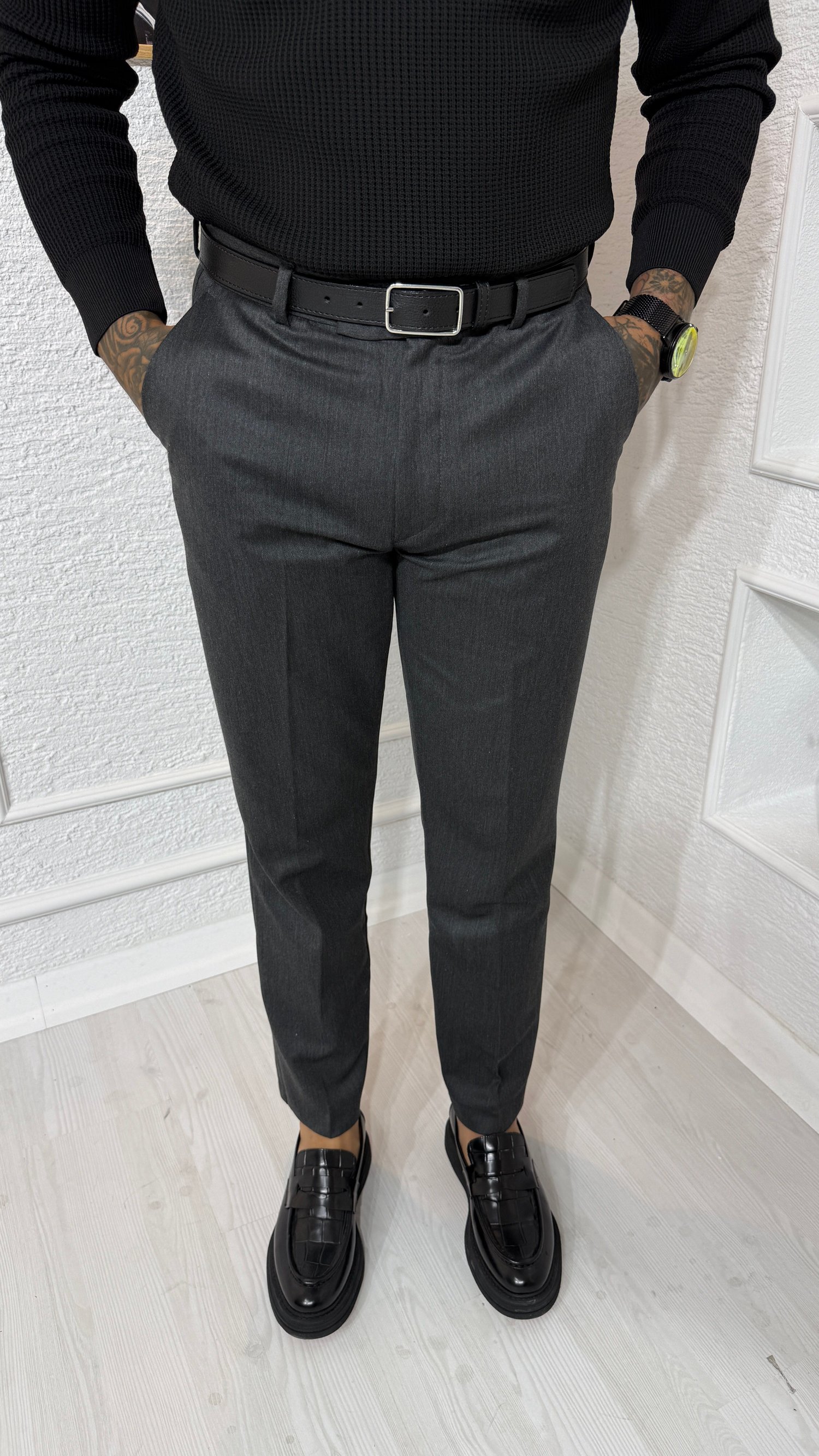 Antrasit Slim Fit Klasik Kumaş Pantolon