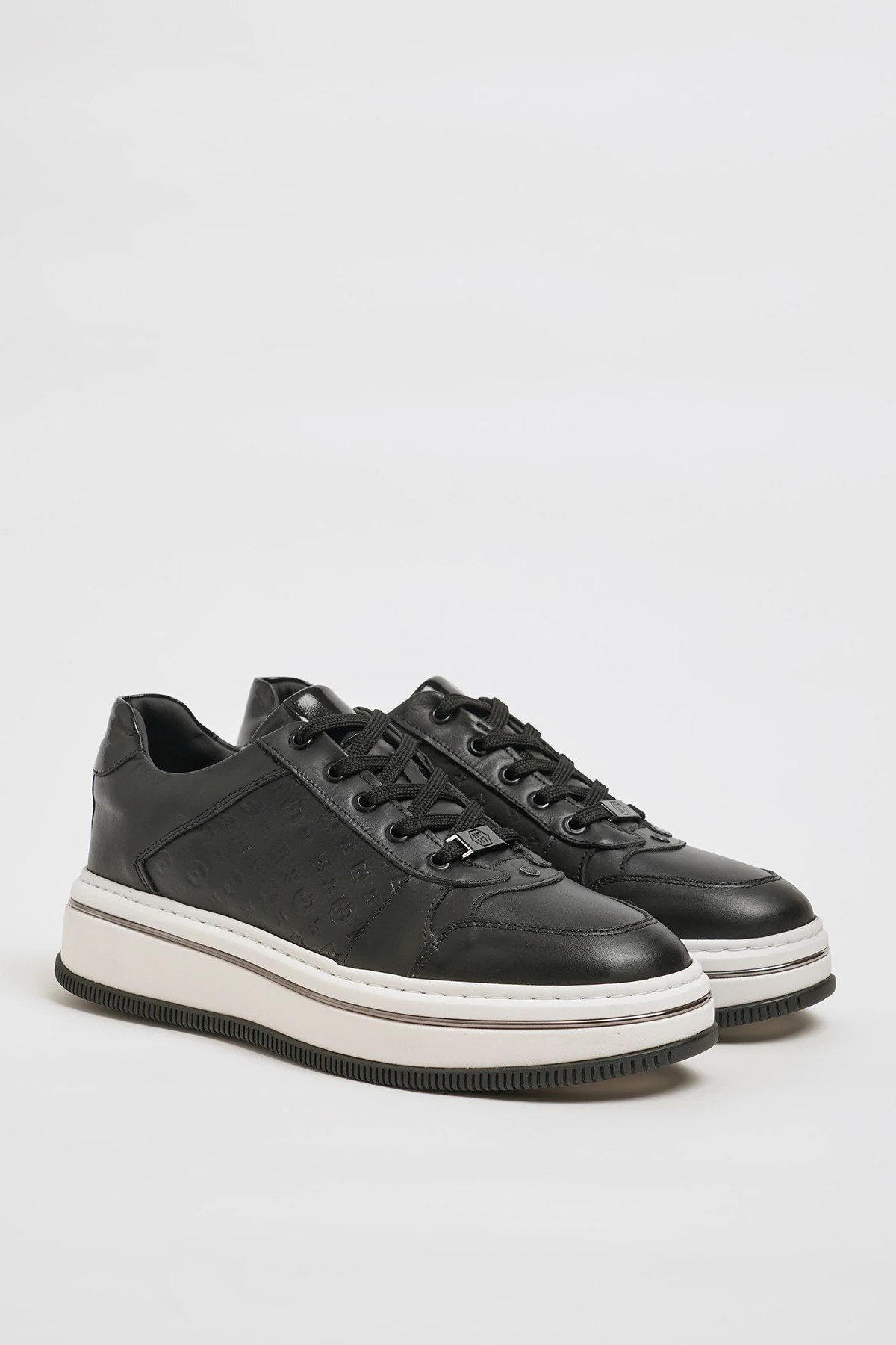 Benjamin Model İthal Taban Hakiki Kombinasyonlu Deri Sneaker Ayakkabı - SİYAH