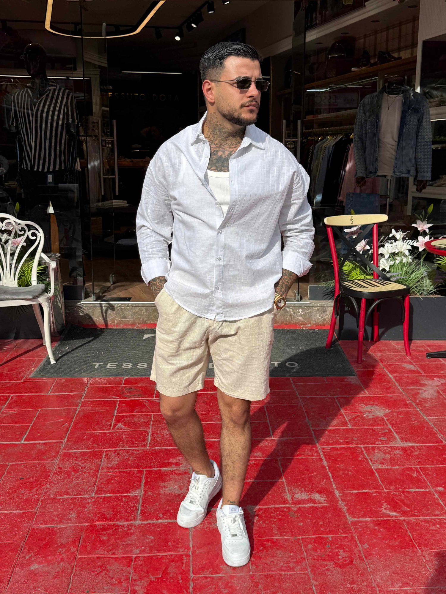 Beyaz Çizgi Dokulu Gömlek
