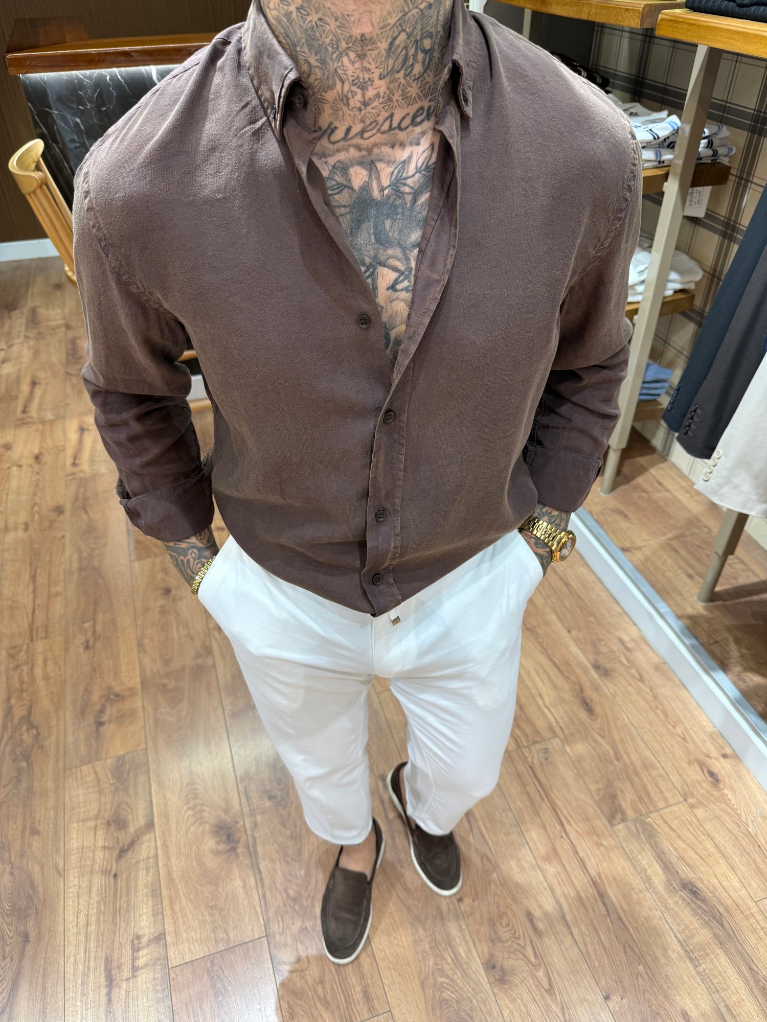CLASSİC LUXERY SERİ SLİM FİT KAHVE&BEYAZ ALT ÜST TAKIM