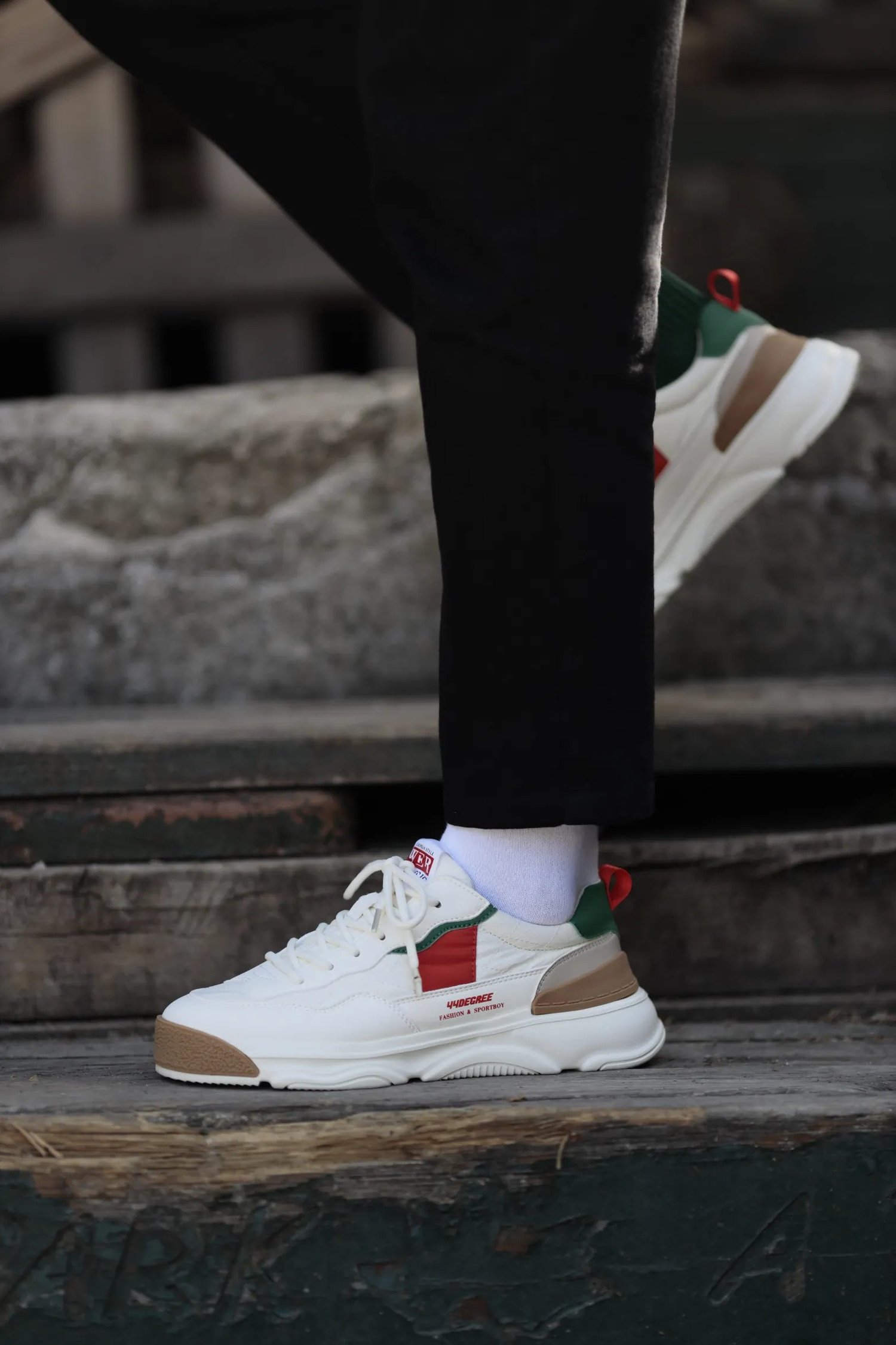 Degre Model Kombinasyonlu Deri İthal Taban Sneaker Ayakkabı - BEYAZ