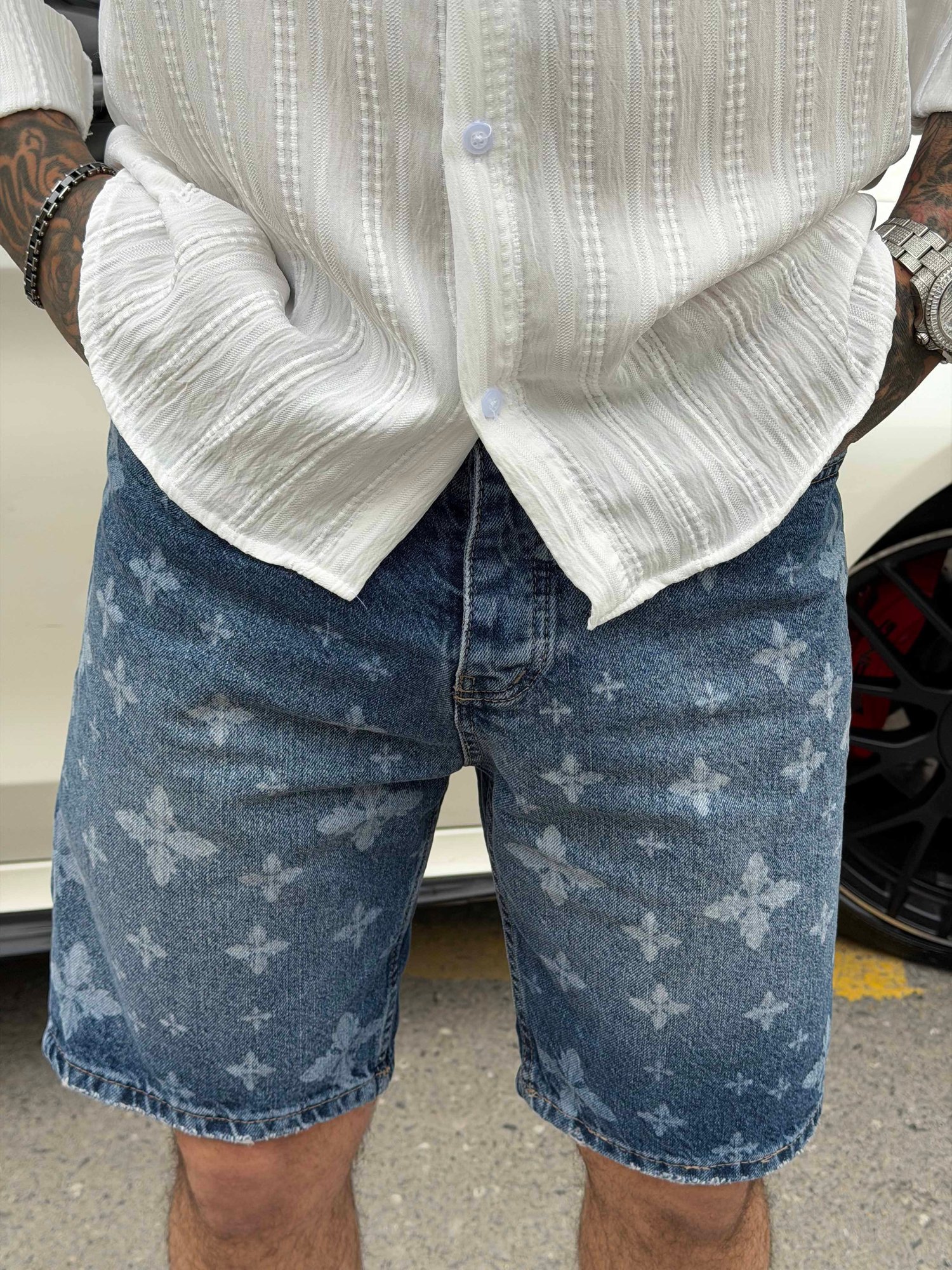 Desenli Denim Şort